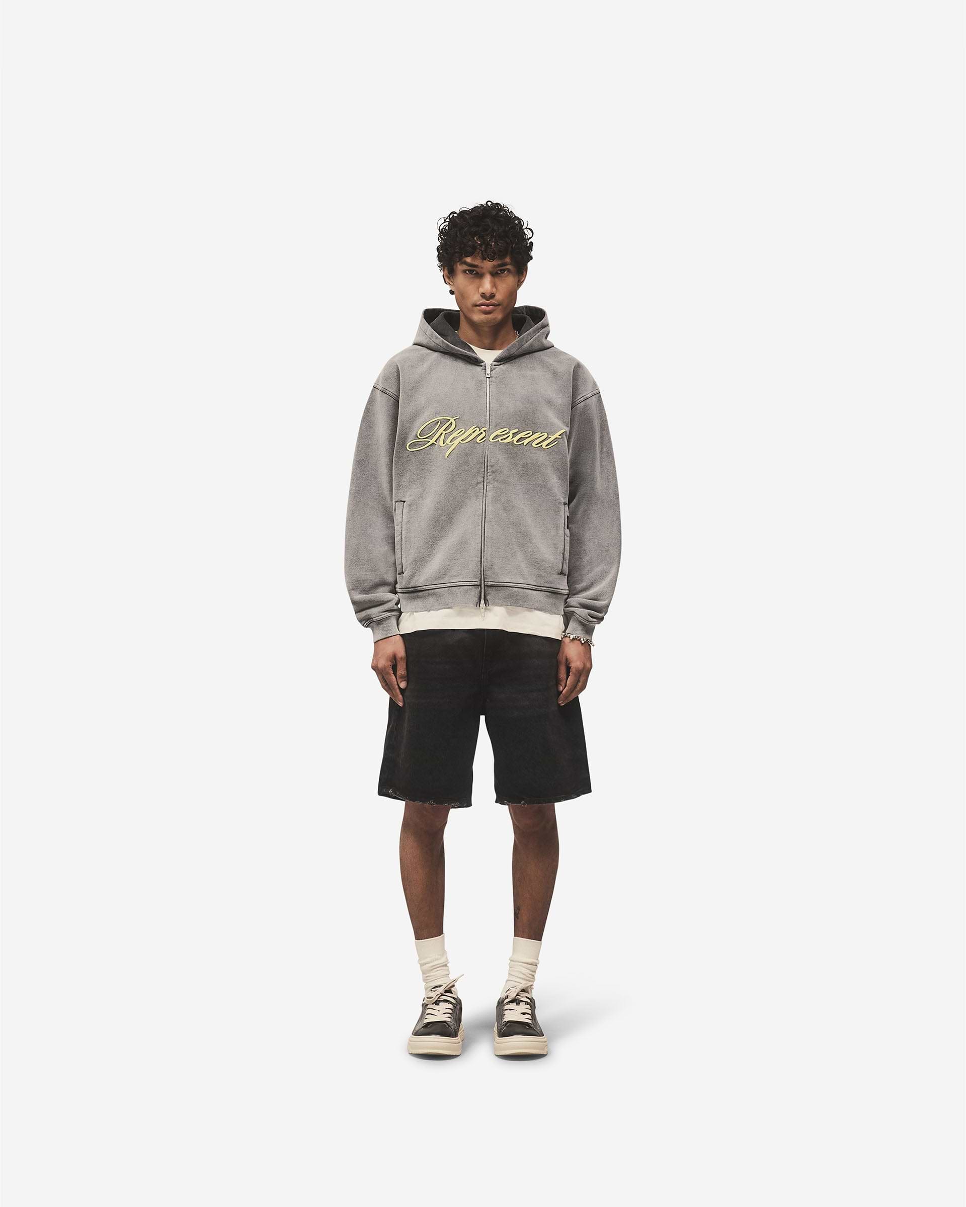 Script Logo Zip Hoodie - Vintage Grey