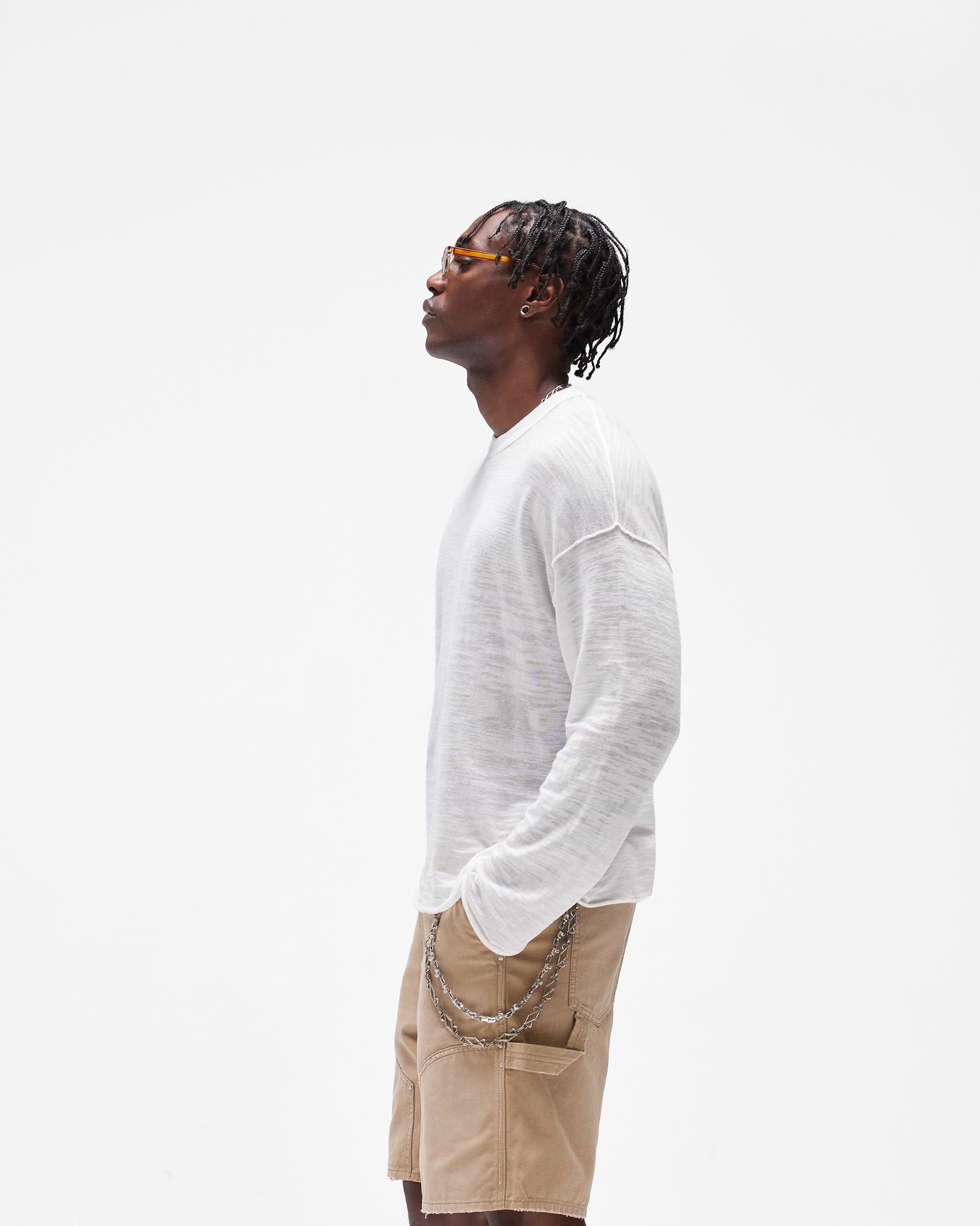 Long Sleeve Slub Knit T-Shirt - Flat White