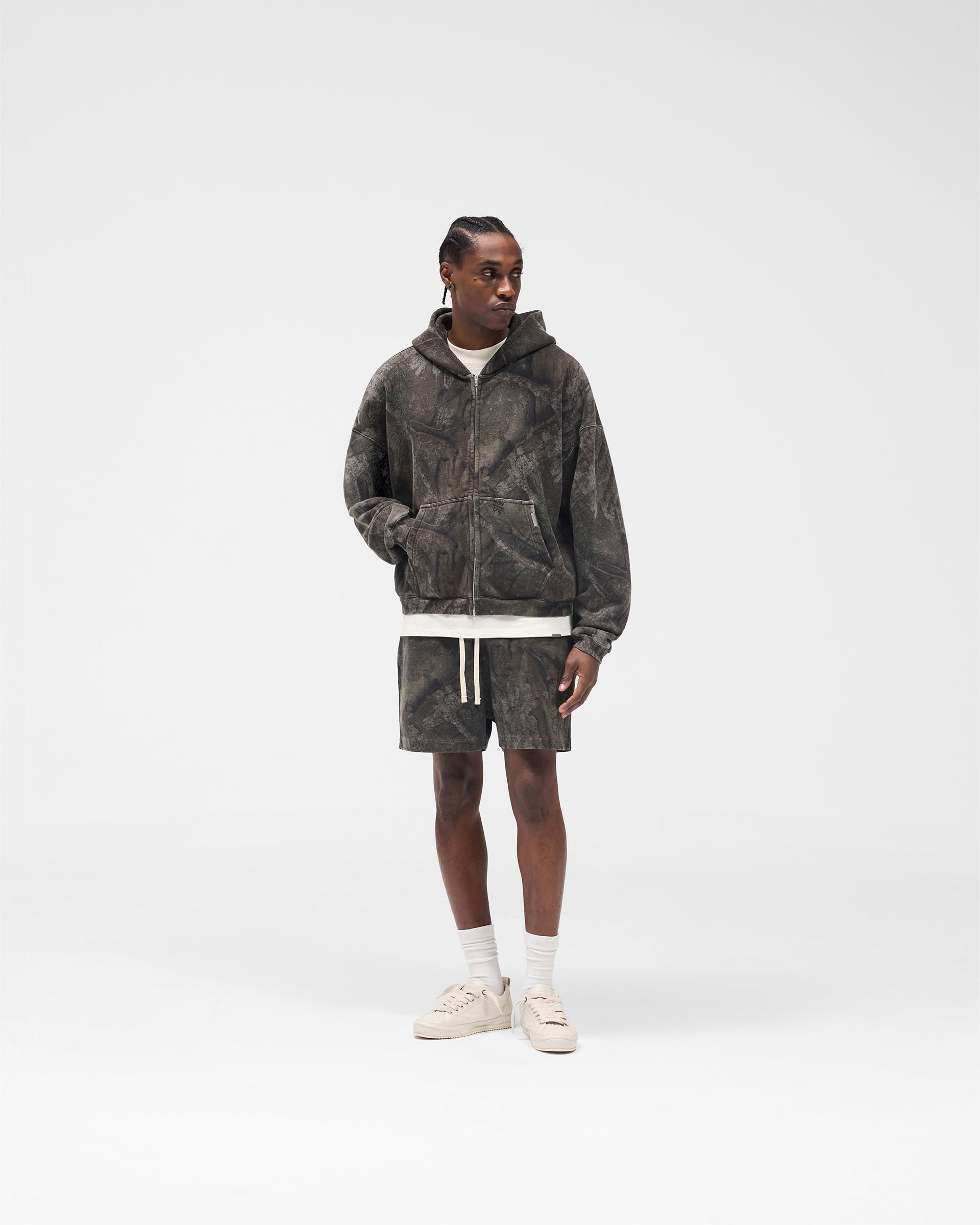 Initial Overdye Realtree® Boxy Zip Through Hoodie - Overdyed Black
