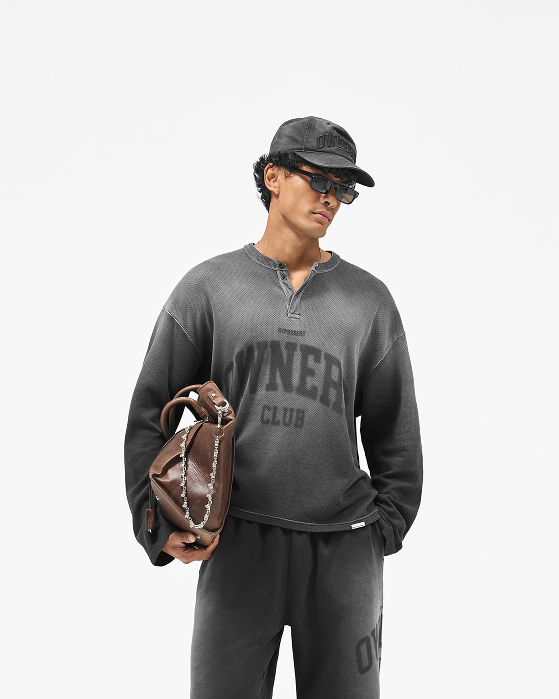Represent Owners Club Long Sleeve Henley - Weathered Black