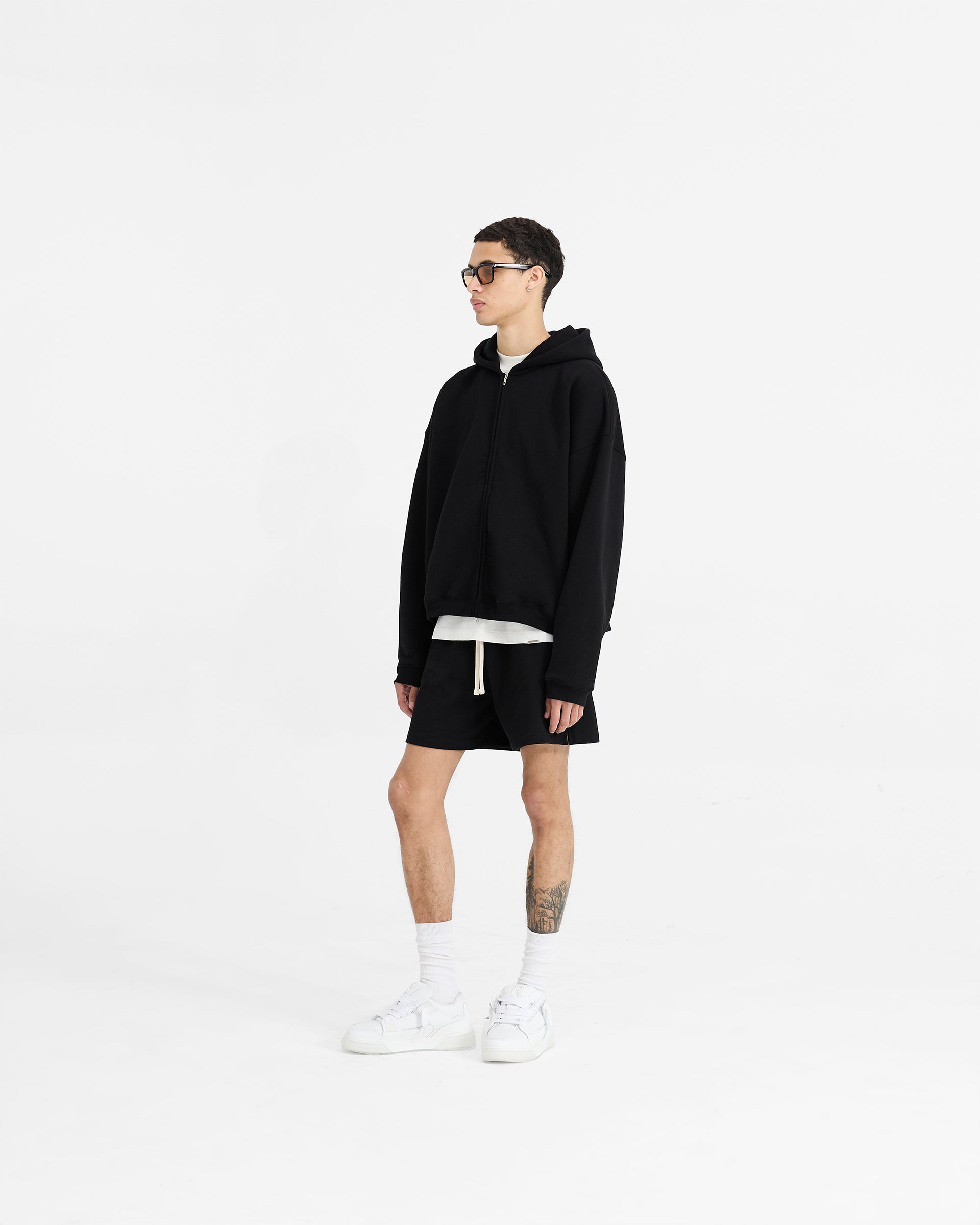 Initial Boxy Zip Through Hoodie - Jet Black
