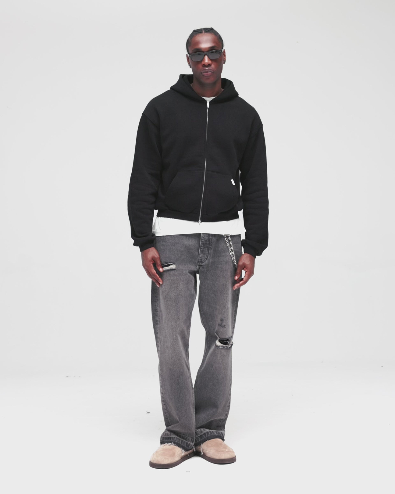 GH Shrunken Zip Hoodie Jet Black | Heaton Capsule Hoodies | REPRESENT