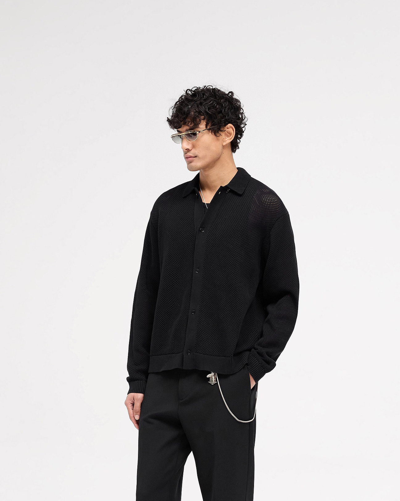 Long Sleeve Mesh Knit Shirt | Jet Black | REPRESENT