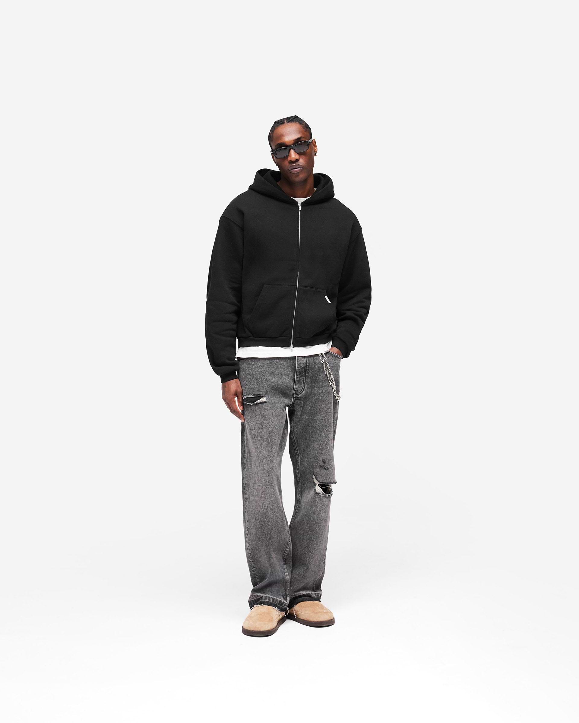 GH Shrunken Zip Hoodie - Jet Black