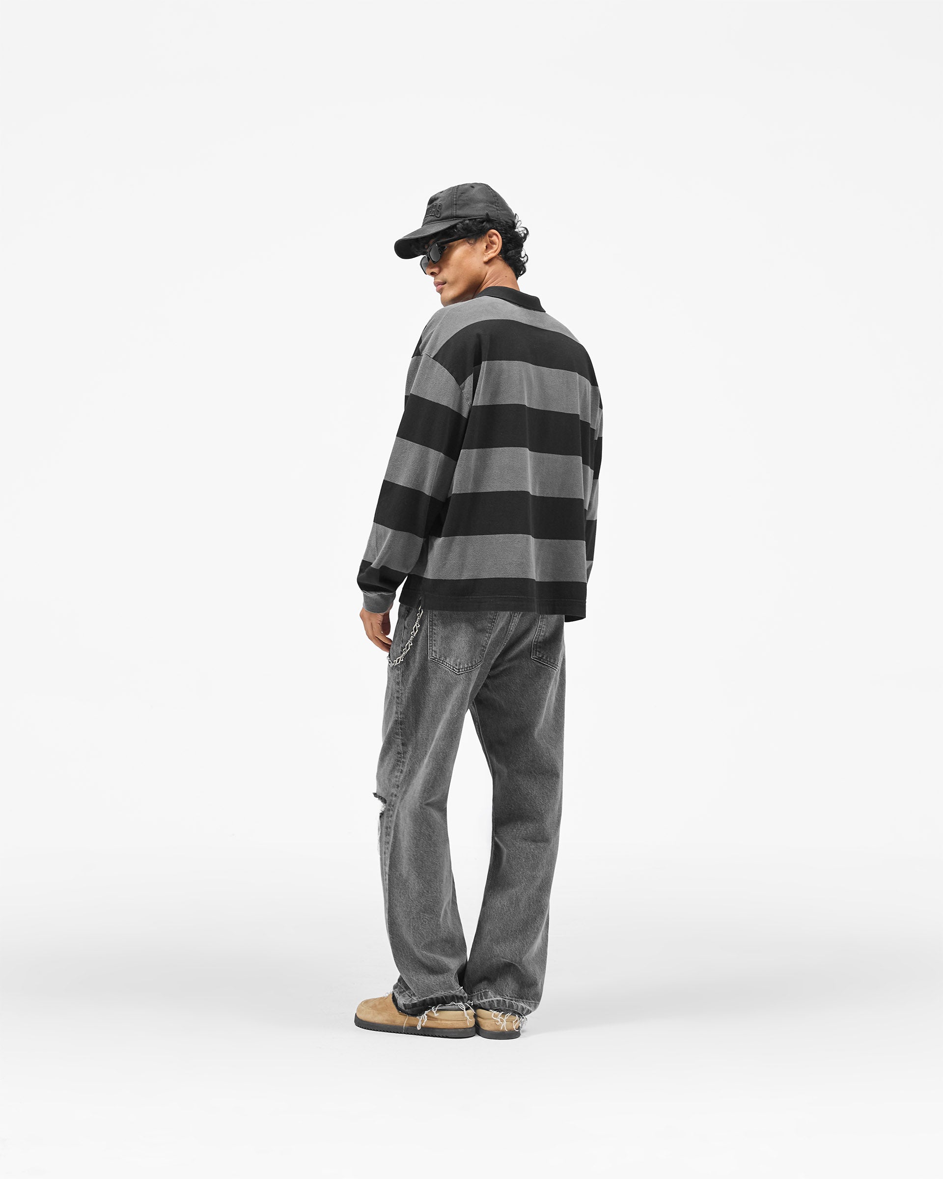 Represent Owners Club Rugby Stripe Top - Weathered Black