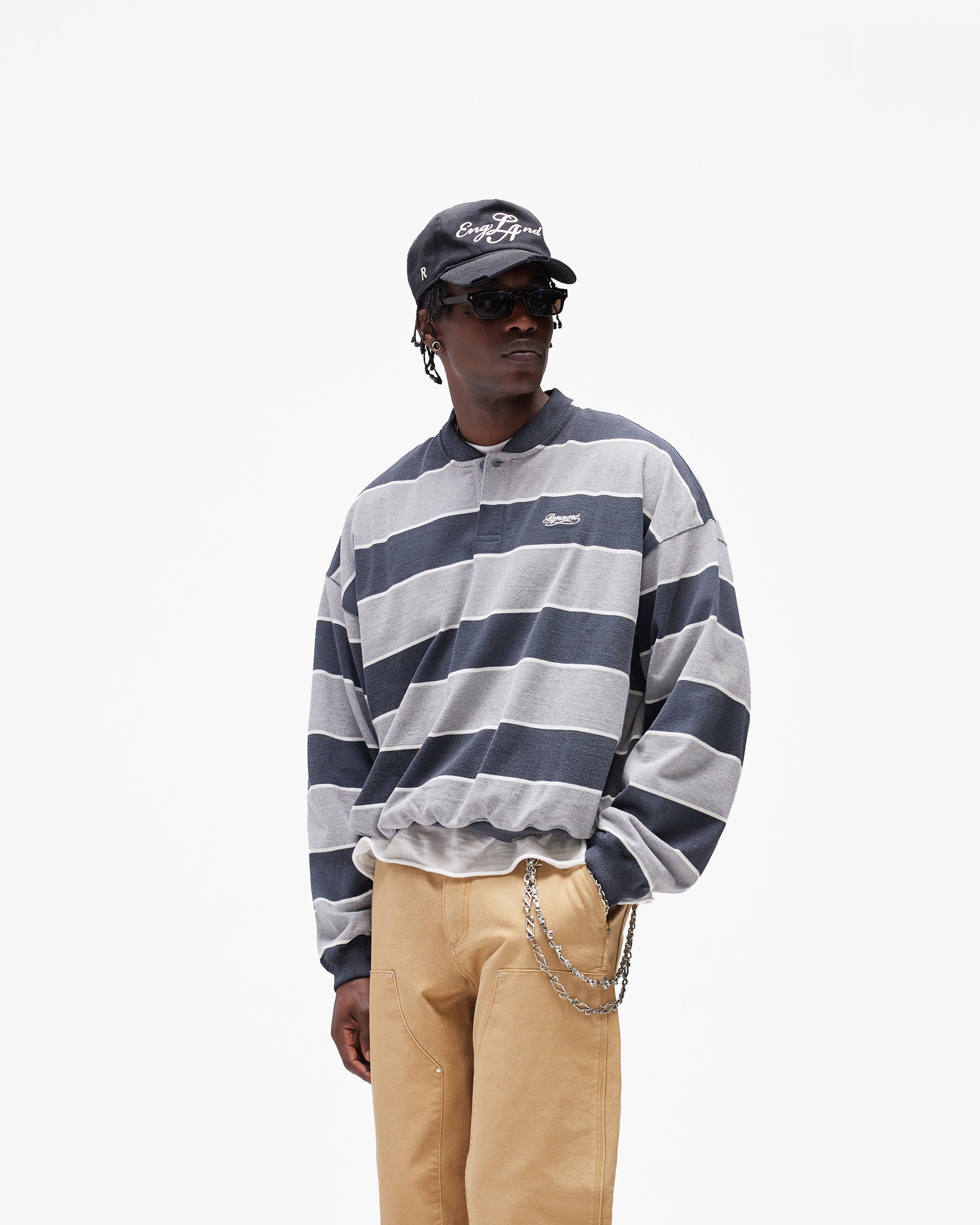 California Striped Henley Sweater - Jet Black Grey Marl