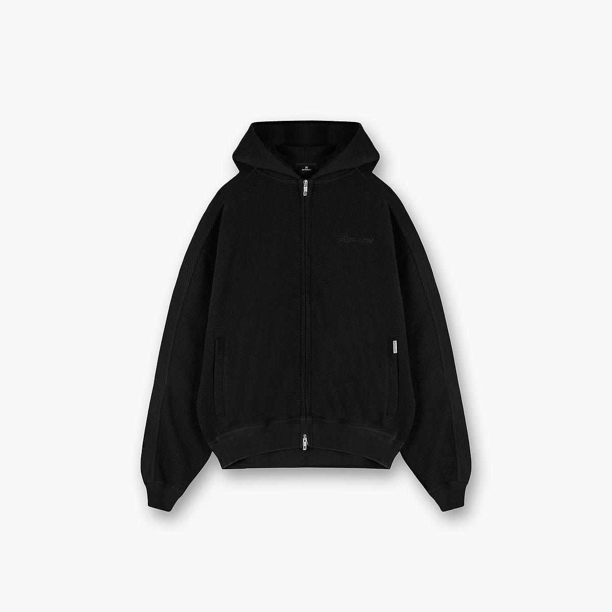 Waffle Zip Through Hoodie - Jet Black