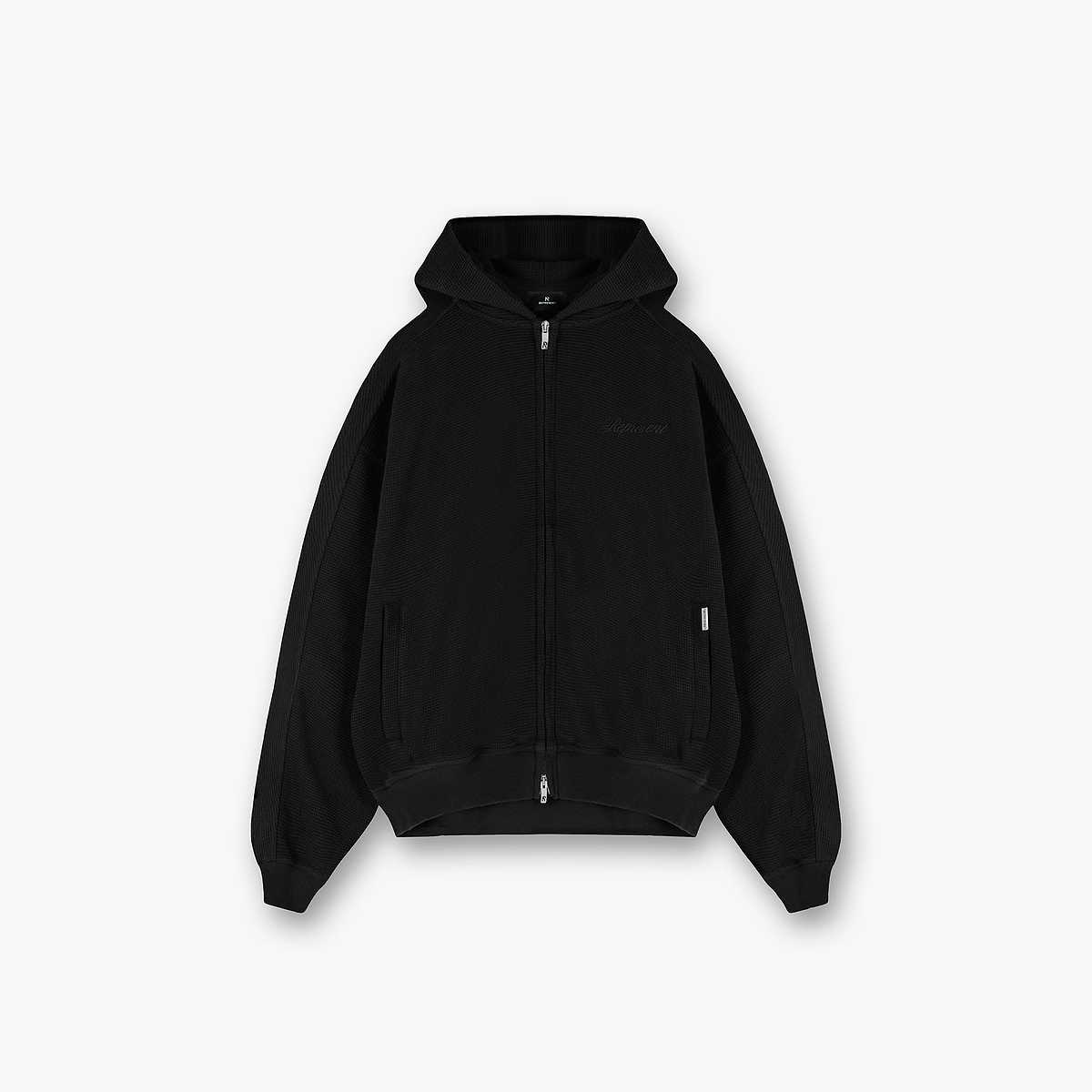 Waffle Zip Through Hoodie - Jet Black