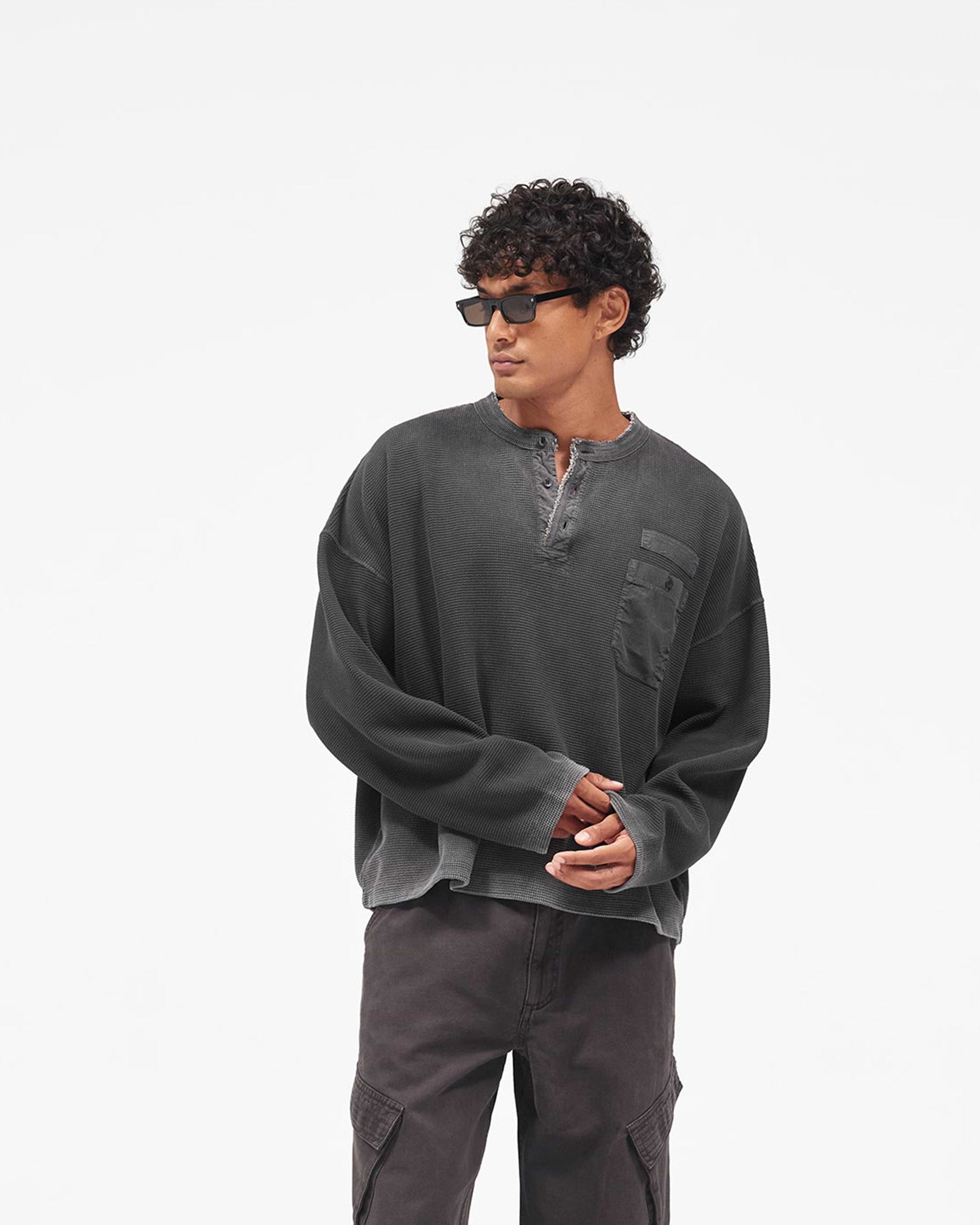 Heavyweight Henley Sweater - Vintage Black