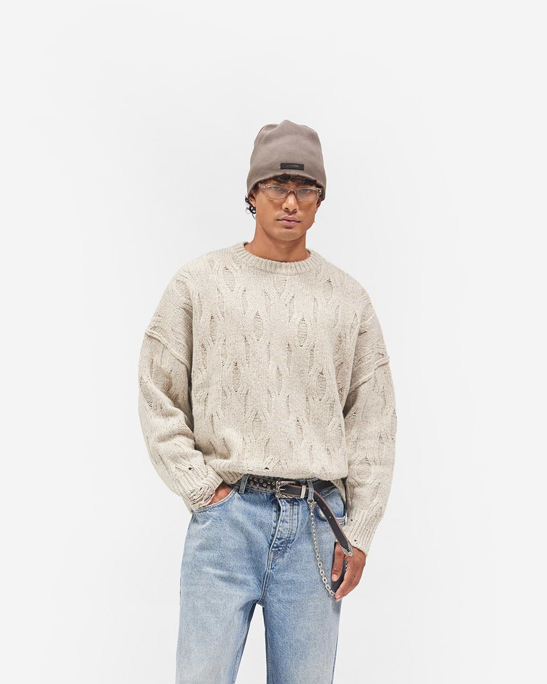 Distress Knit Sweater - Taupe