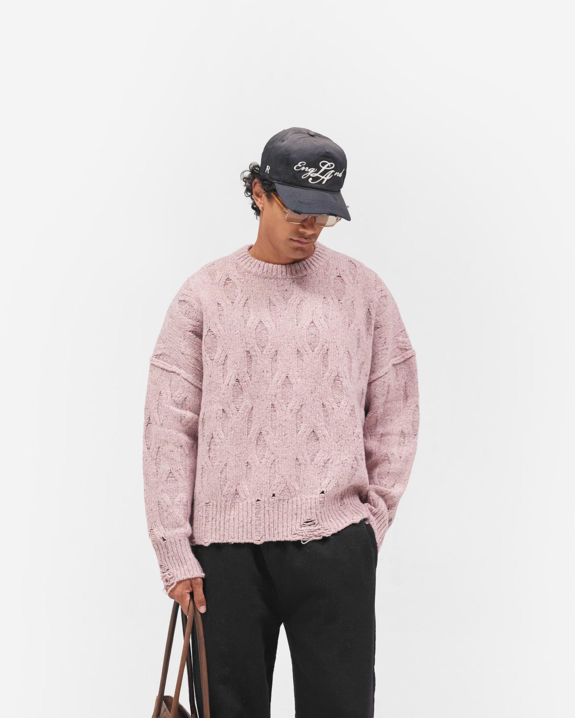 Distress Knit Sweater - Washed Pink
