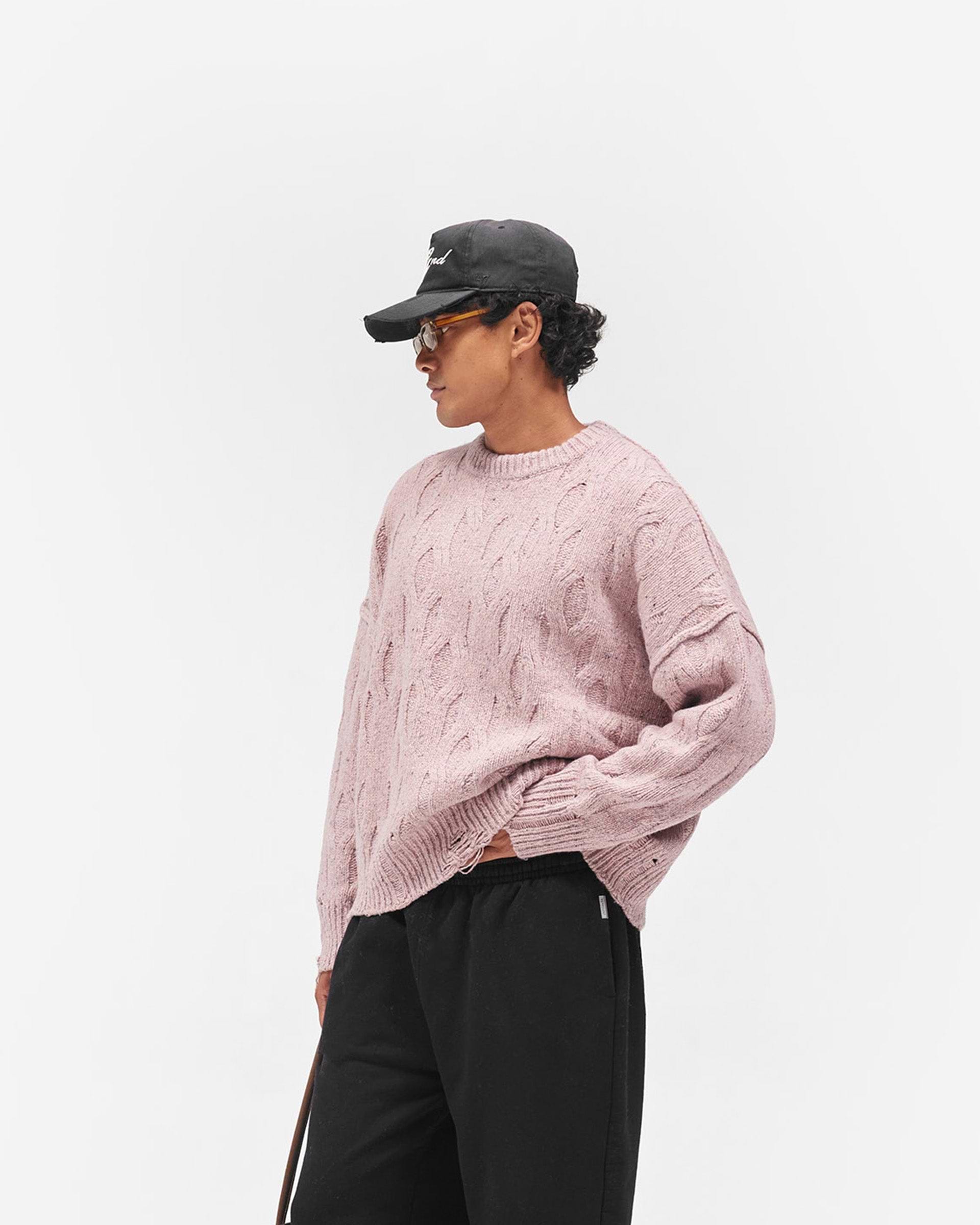 Distress Knit Sweater - Washed Pink