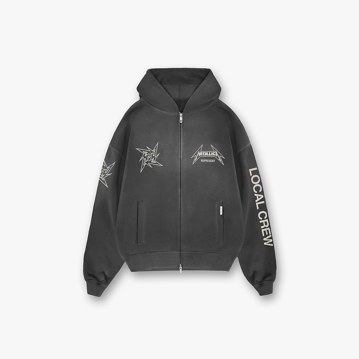 Represent X Metallica Local Crew Zip Hoodie - Stained Black