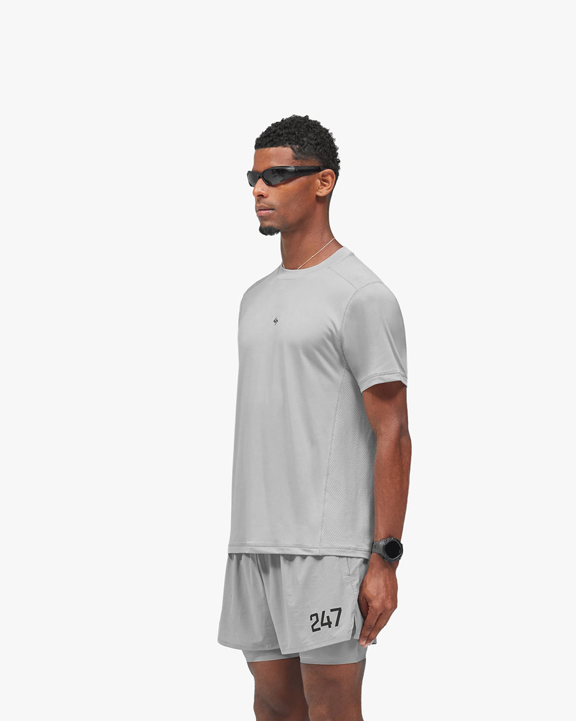 247 Numbers T-Shirt - Ash Grey - Cropped Model - Side