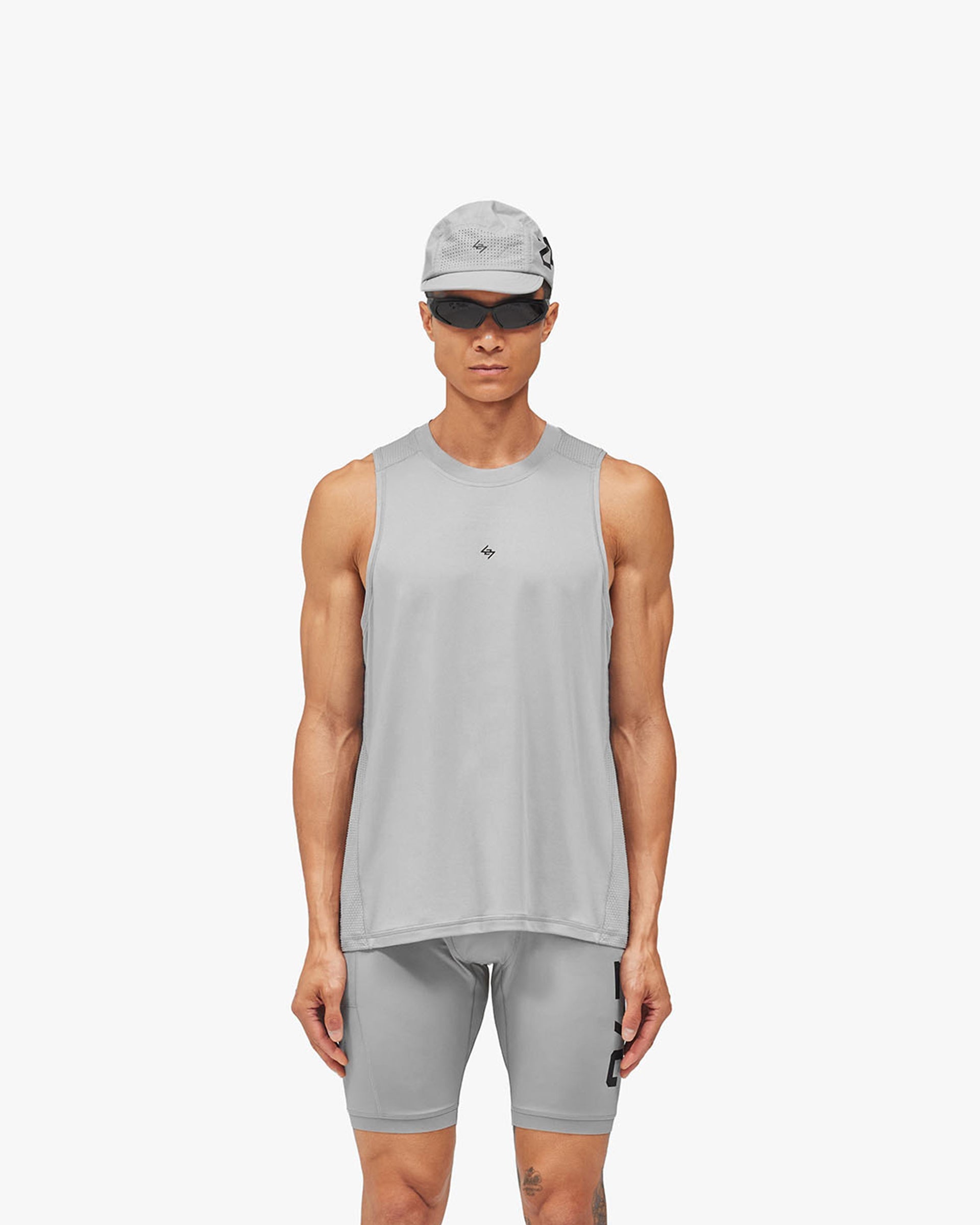 247 Numbers Vest - Ash Grey - Cropped Model - Front