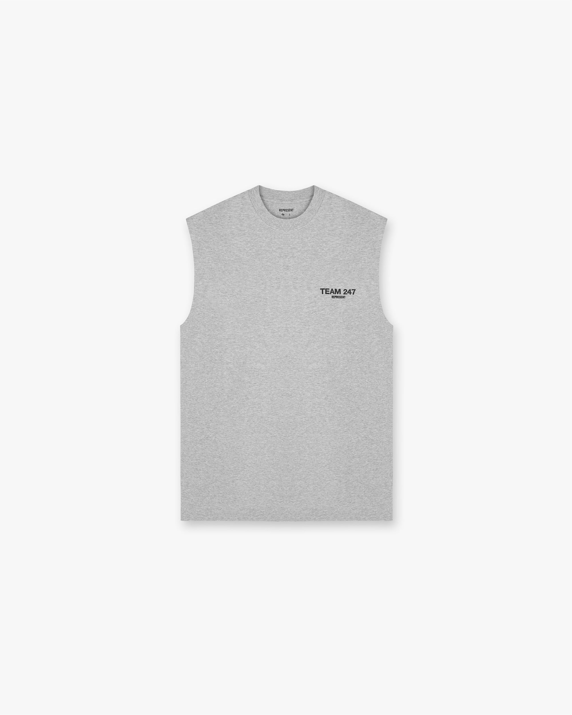 Front product image of a mens grey tank top on a plain white background | Team 247 Oversized Tank in Ash Grey | Oversized tank with tonal embroidery | 247 T-Shirts | Represent Clo