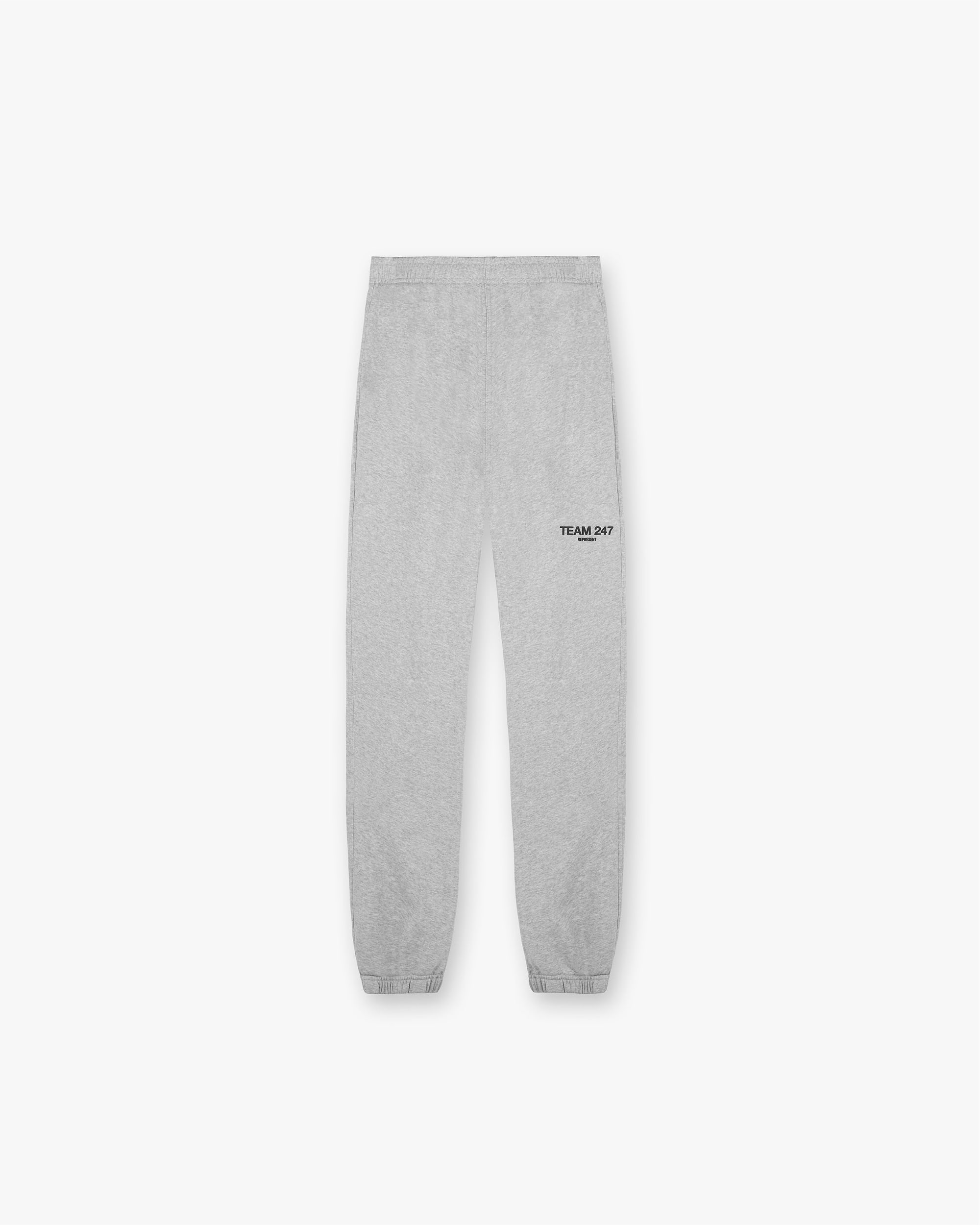 Back product image of mens grey sweatpants on a plain white background | Team 247 Sweatpant in Ash Grey | Sweatpants with elasticated cuffs and internal drawcord | 247 Pants | Represent Clo