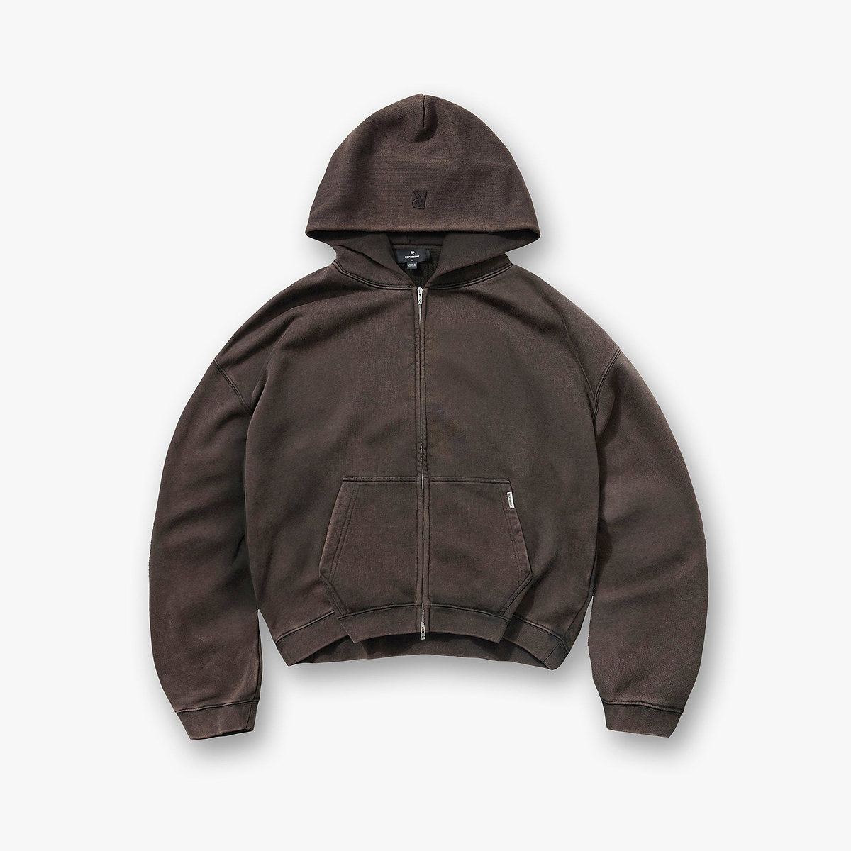 Initial Boxy Zip Through Hoodie - Coffee