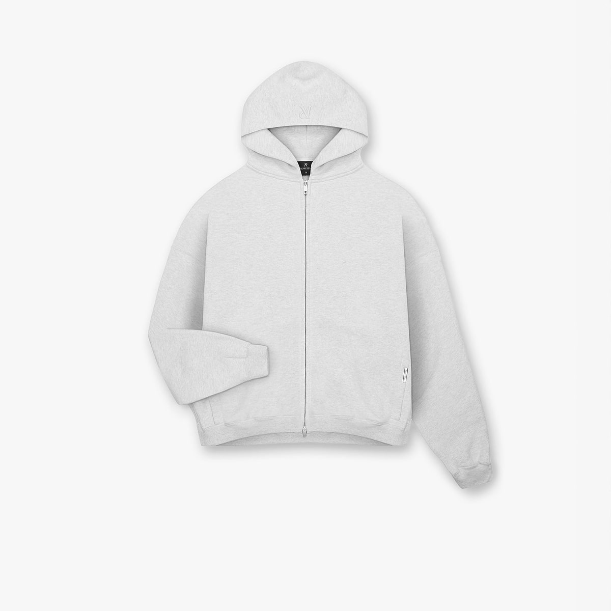 Initial Boxy Zip Through Hoodie - Ice Grey Marl