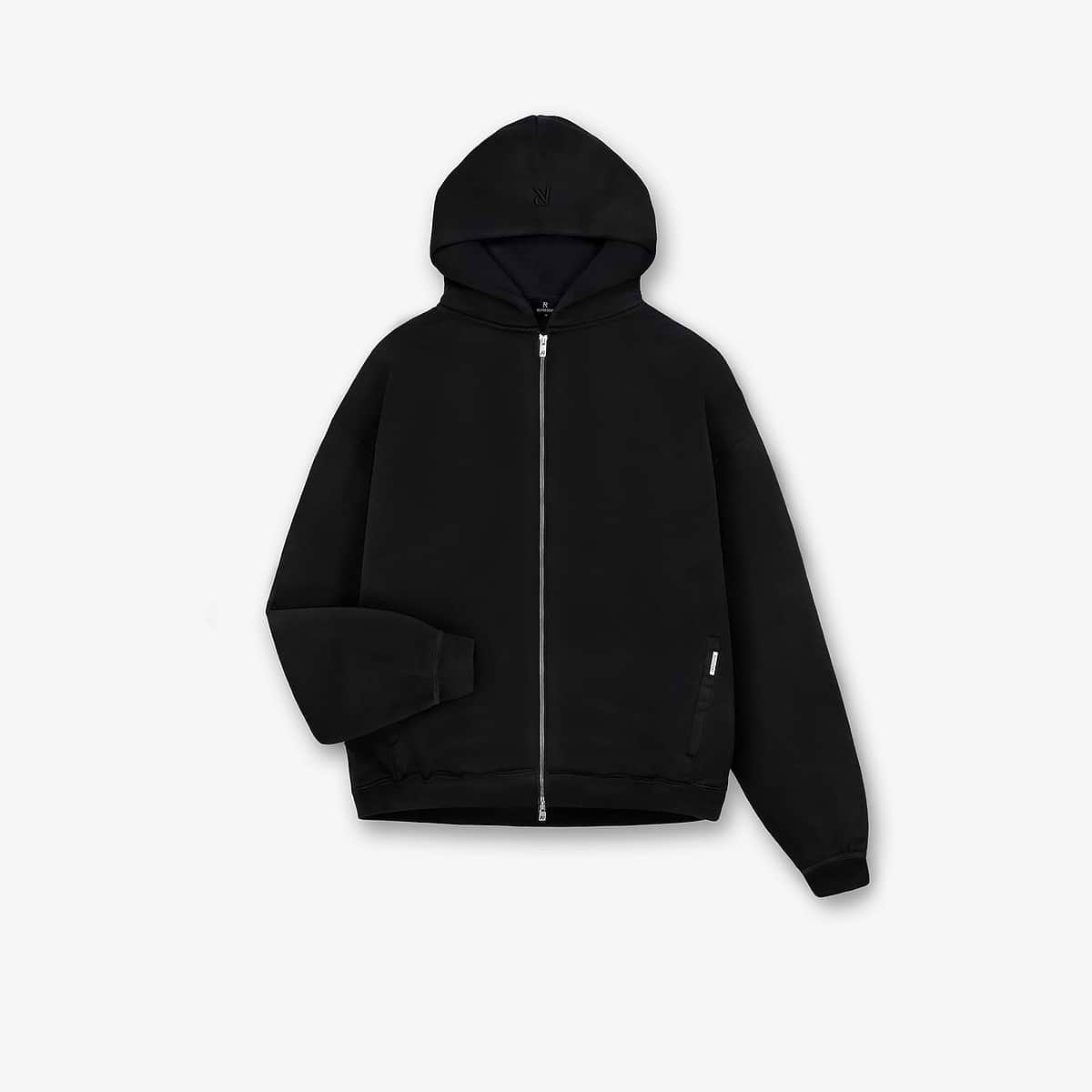 Initial Oversized Zip Hoodie - Black