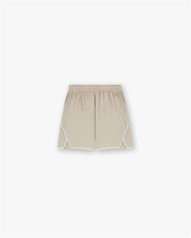 Front product image of a mens grey shorts on a plain white background | Team 247 Aero Shorts in Pebble | Slim fit shorts with zip detailing | 247 Shorts | Represent Clo