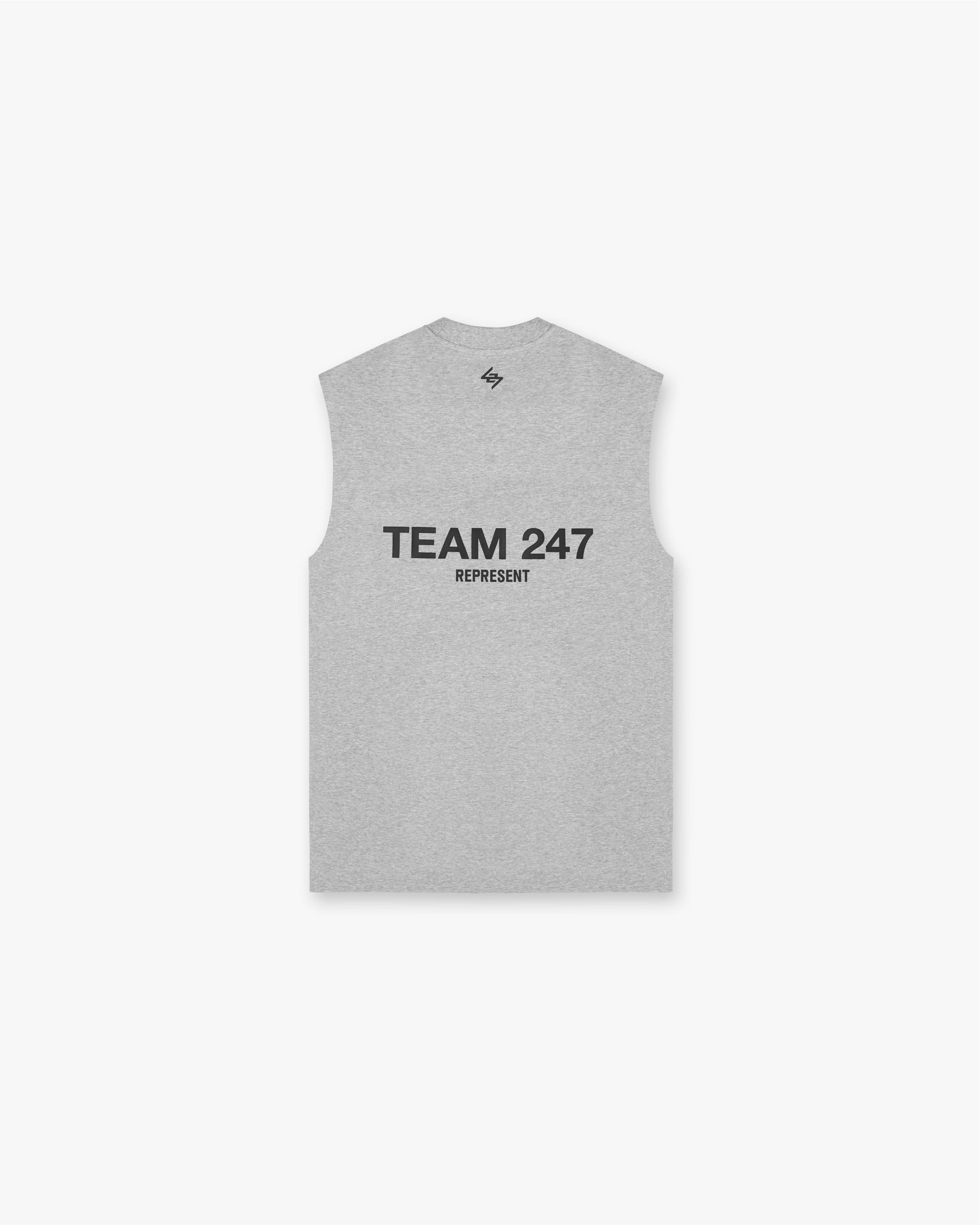 Back product image of a mens grey tank on a plain white background | Team 247 Oversized Tank in Ash Grey | Oversized breathable tank with 4-way stretch | 247 T-Shirts | Represent Clo