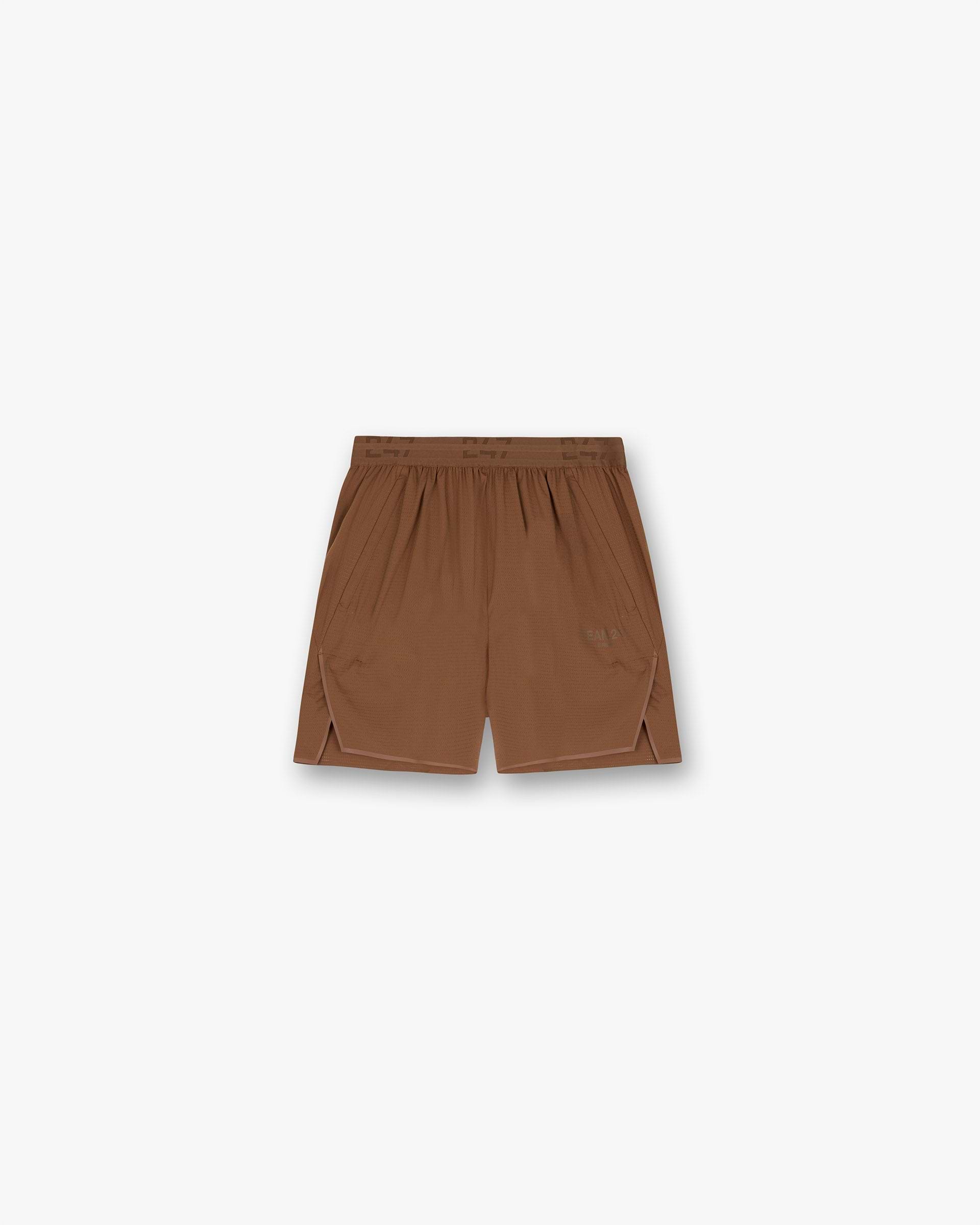Front product image of mens rust shorts on a plain white background | Team 247 Aero Shorts in Rust | Sweat shorts with elasticised waist and drawcord | 247 Shorts | Represent Clo