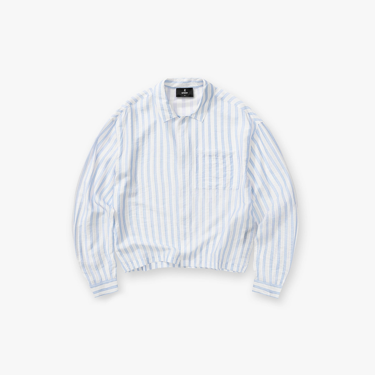 Long Sleeve Sheer Stripe Boxy Shirt - Ice Blue