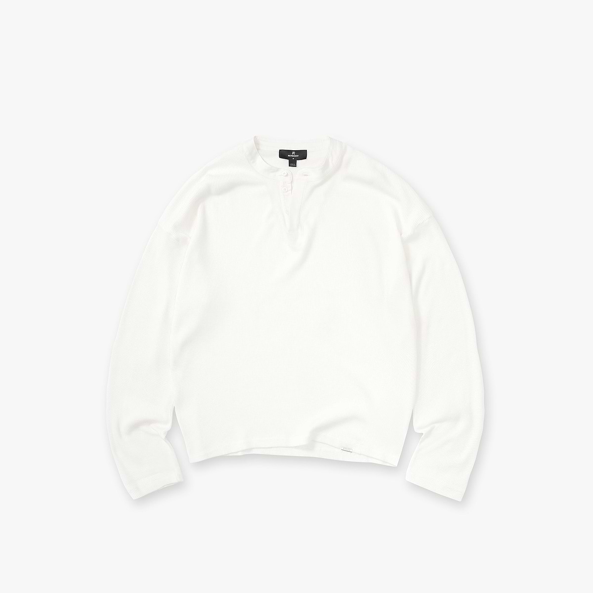 Initial Henley Waffle Long Sleeve T-Shirt - Flat White