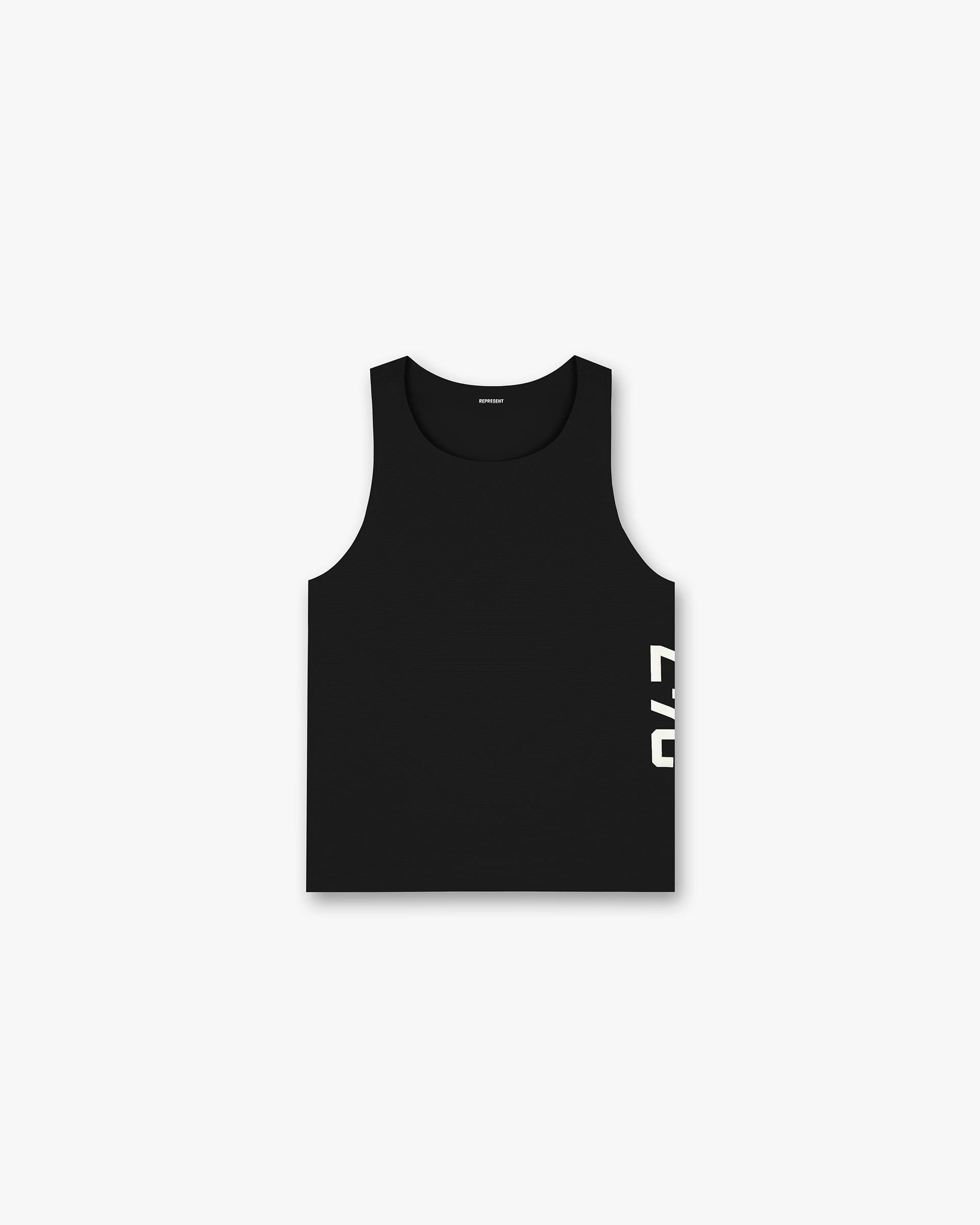 Front product image of a mens black singlet on a plain white background | 247 Singlet in Jet Black | Singlet crafted for performance | 247 T-Shirts | Represent Clo