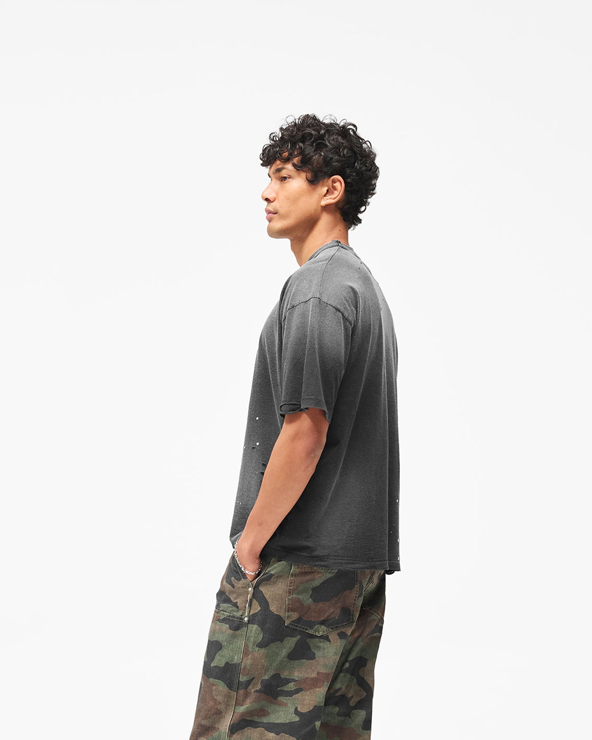Mh Paint Short Sleeve T-Shirt - Antique Slate - Cropped Model - Side