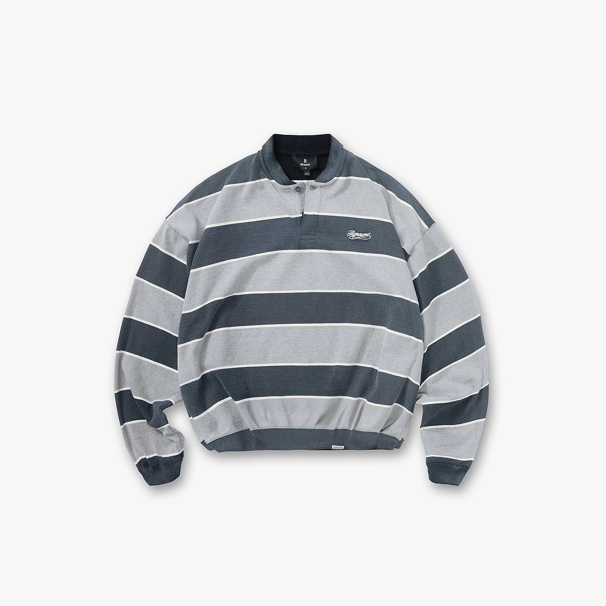 California Striped Henley Sweater - Jet Black Grey Marl