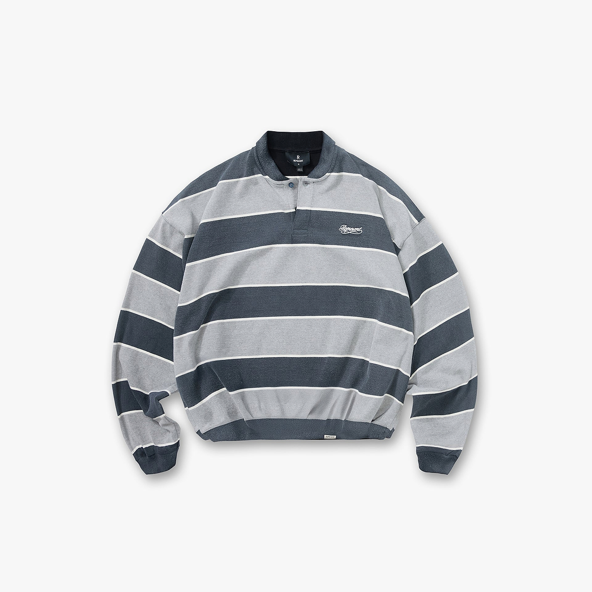 California Striped Henley Sweater - Jet Black Grey Marl