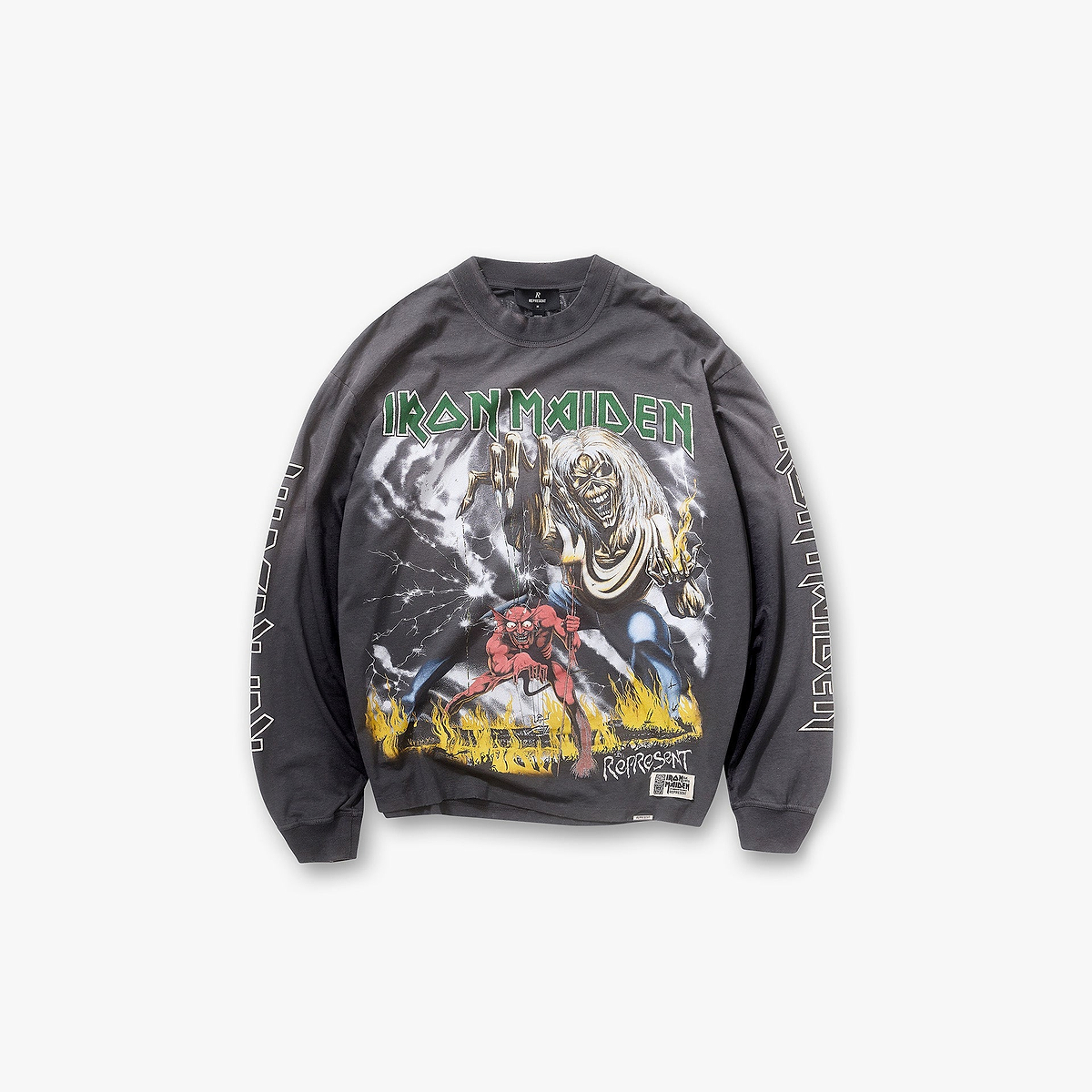 Represent X Iron Maiden Number Of The Beast Long Sleeve T-Shirt - Sunfade Grey