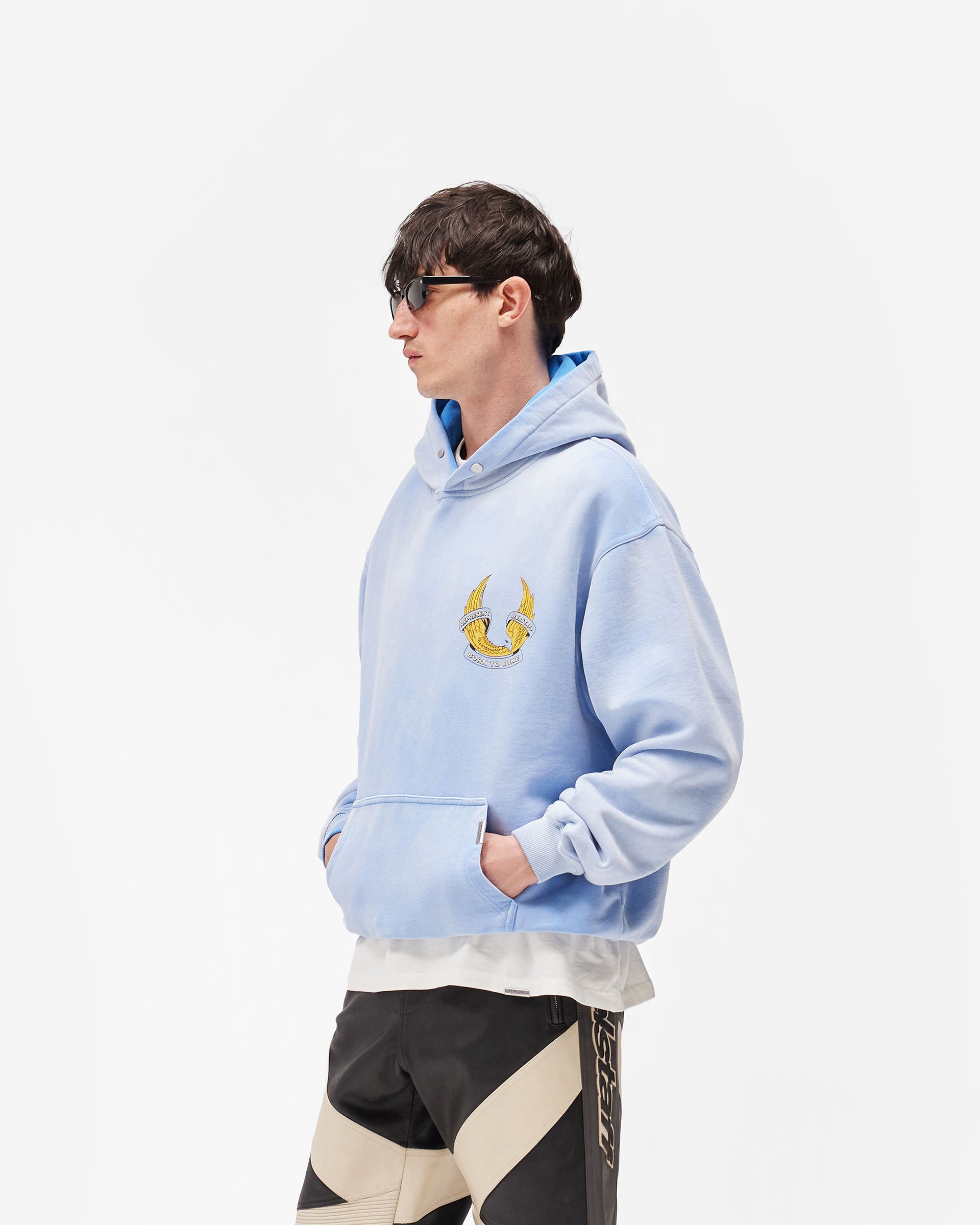 Represent X Belstaff Born To Bike Hoodie - Mid Blue
