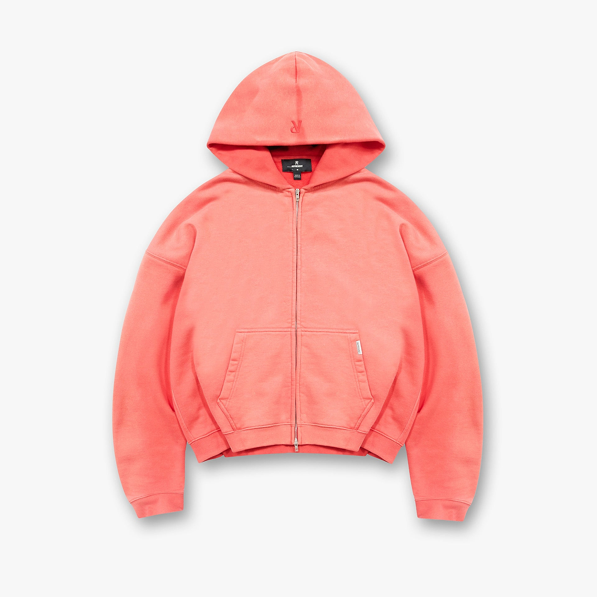 Initial Boxy Zip Through Hoodie - Vintage Red