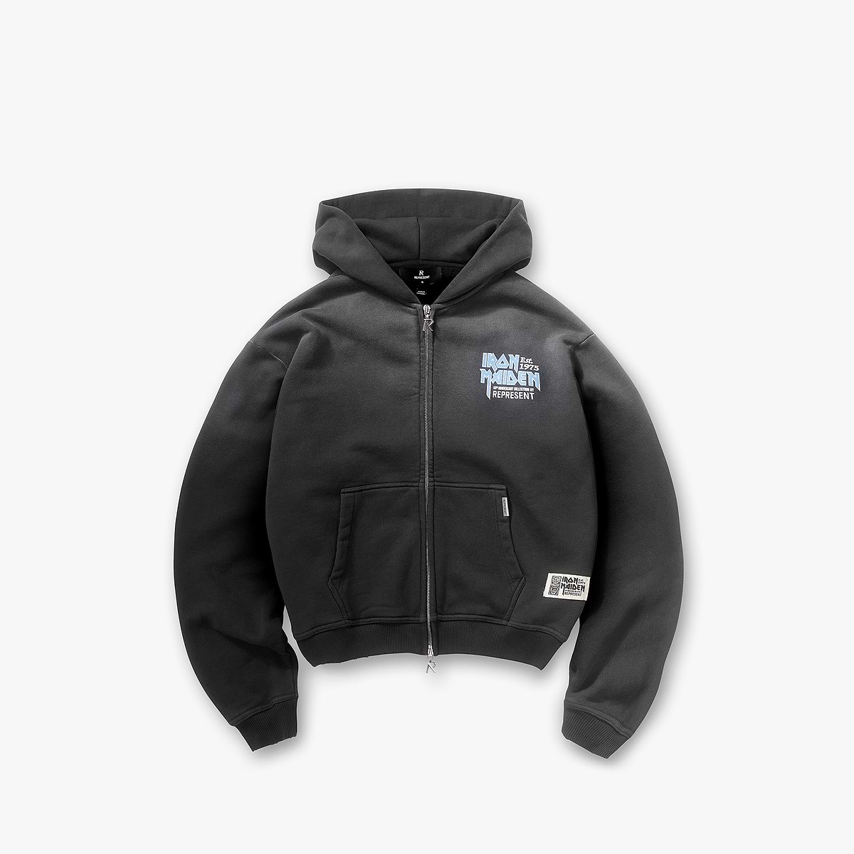 Represent X Iron Maiden Anniversary Zip Through Hoodie - Stained Black