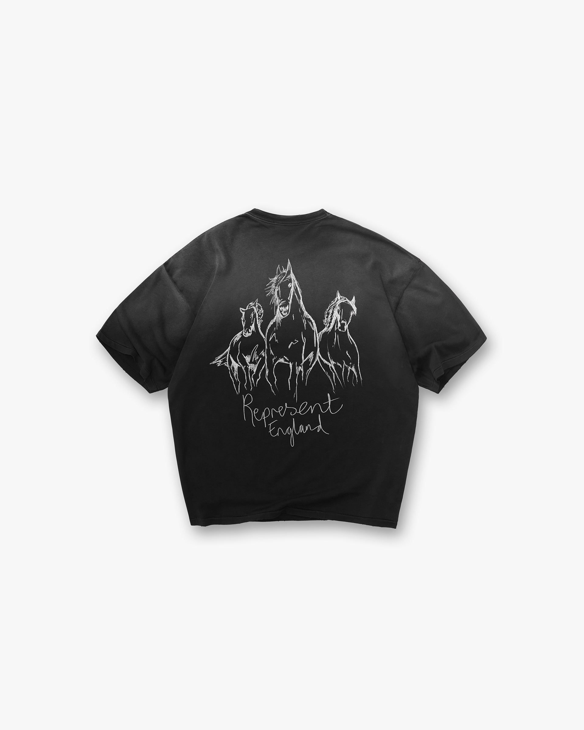 Hand Drawn Horses T-Shirt - Aged Black