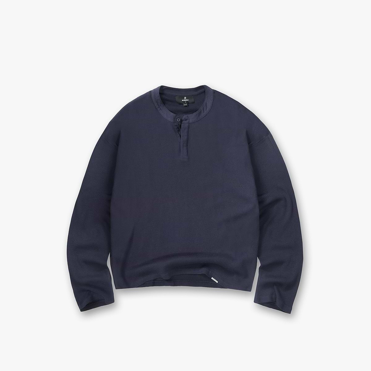 Initial Henley Waffle Long Sleeve T-Shirt - Midnight Navy