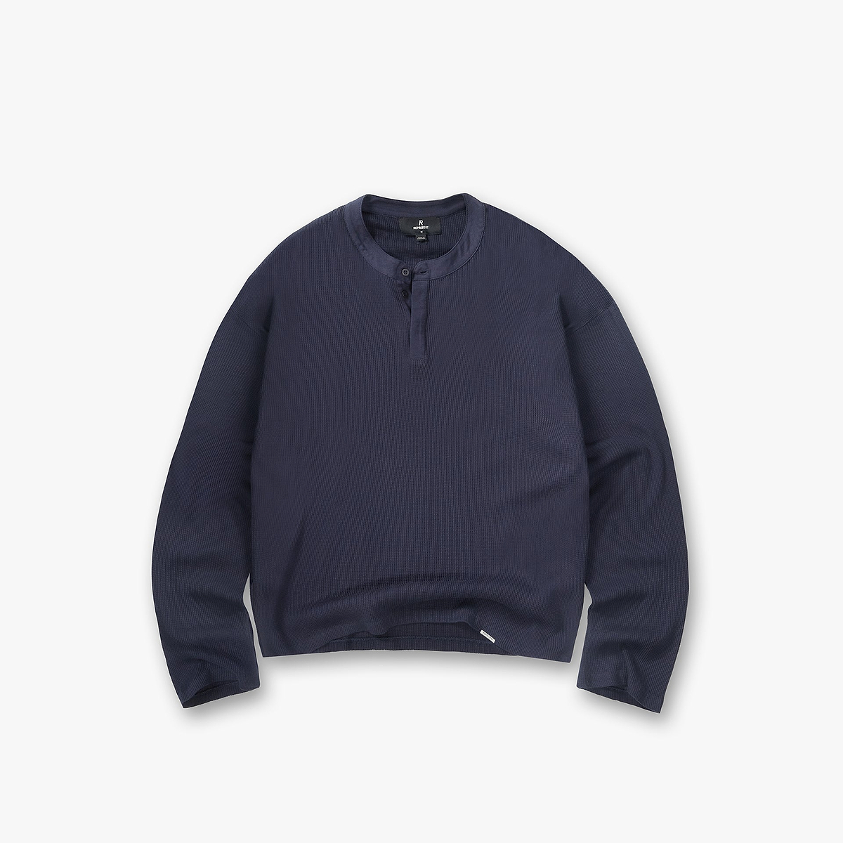 Initial Henley Waffle Long Sleeve T-Shirt - Midnight Navy