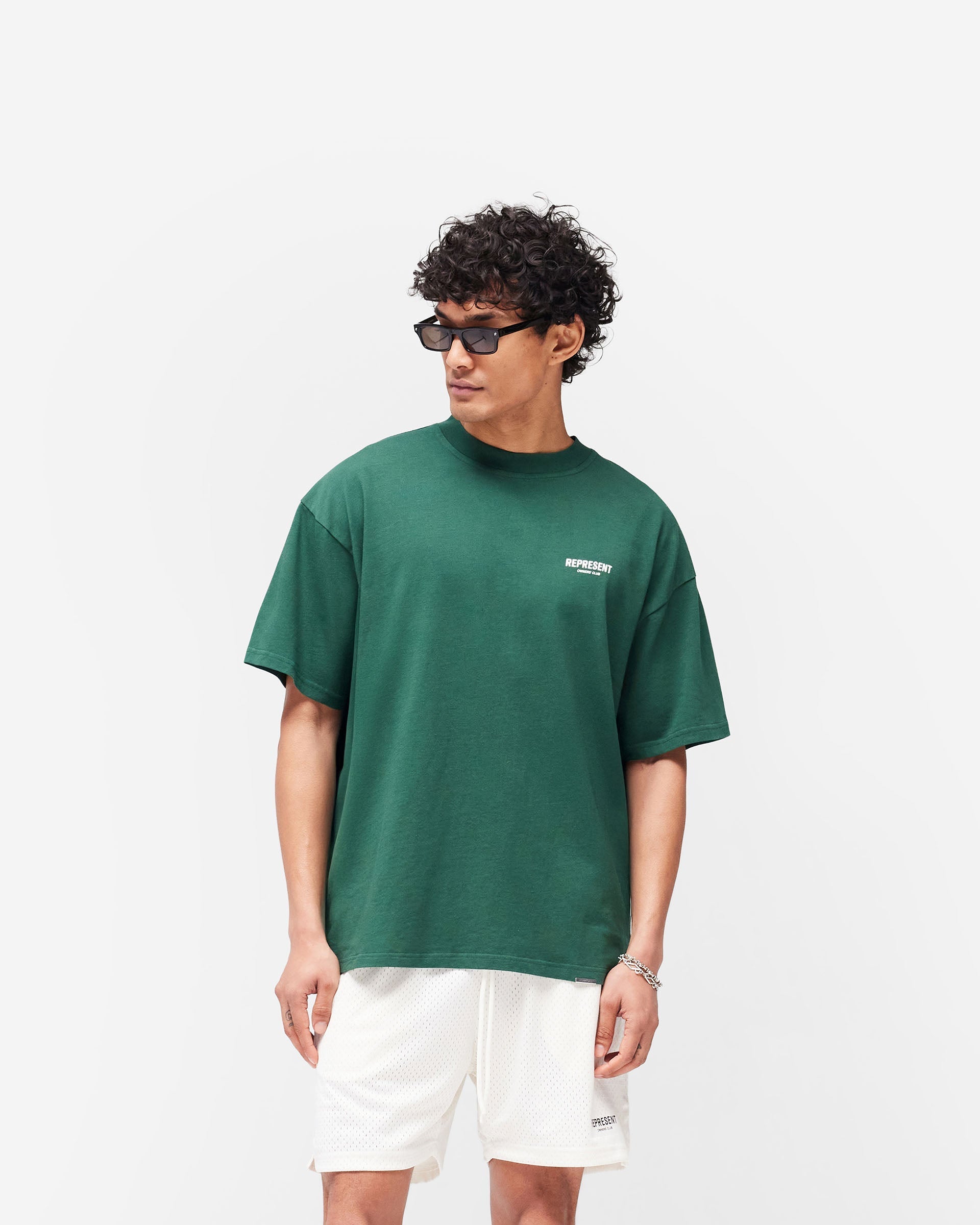 Represent Owners Club T-Shirt - Racing Green - Cropped Model - Front