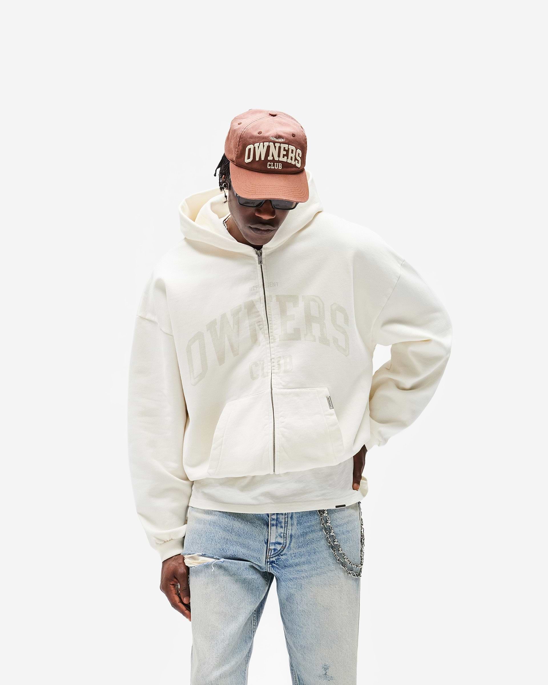 Represent Owners Club Zip Through Hoodie - Chalk