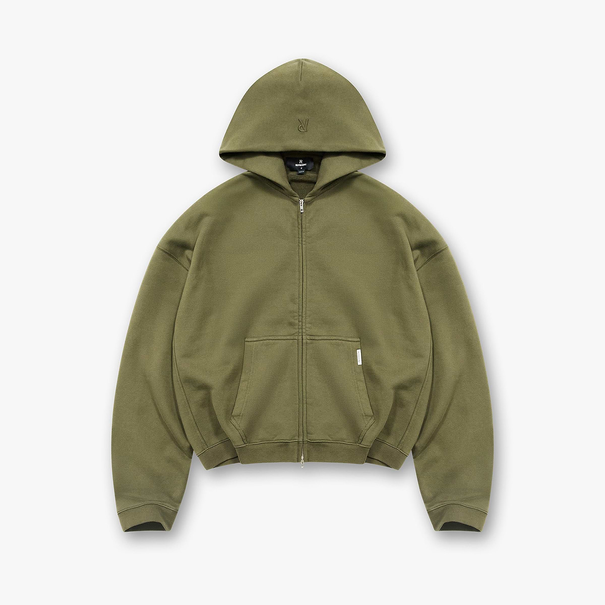 Initial Boxy Zip Through Hoodie - Army Green