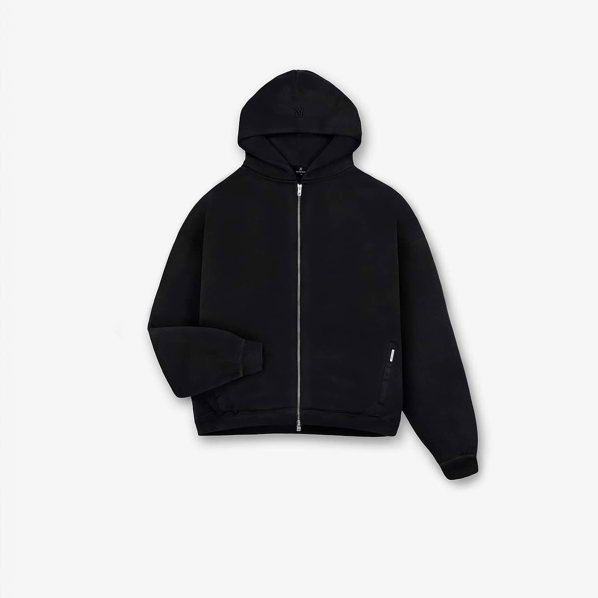 Initial Boxy Zip Through Hoodie - Jet Black
