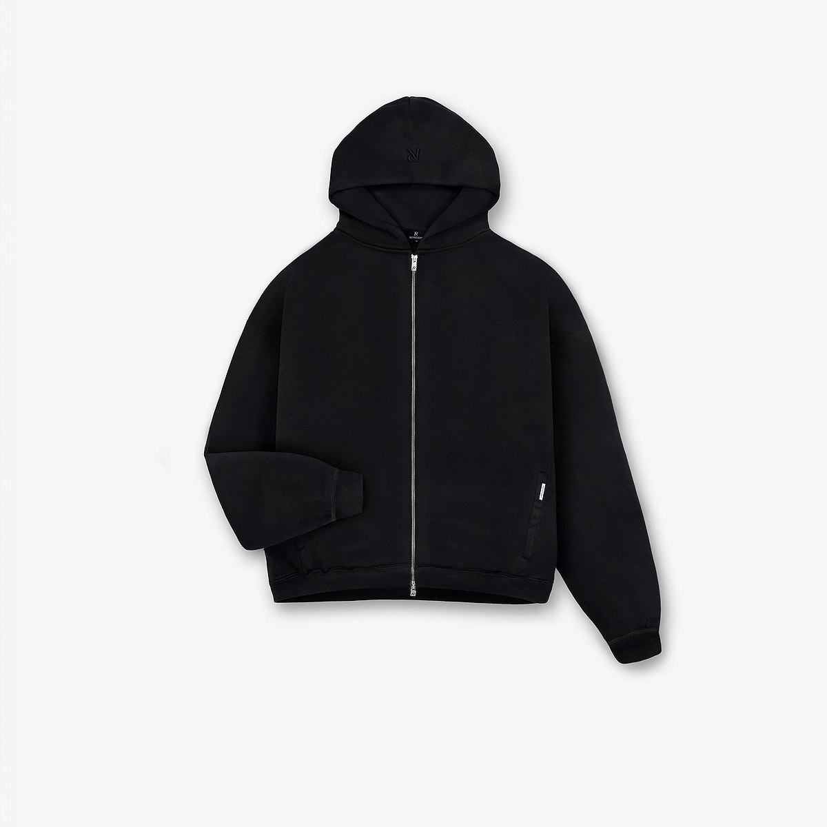 Initial Boxy Zip Through Hoodie - Jet Black