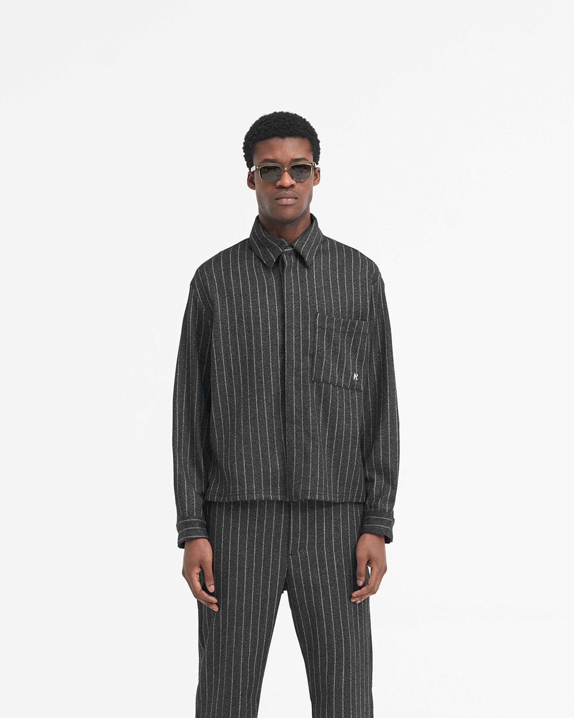 Cropped Dress Shirt - Black Pinstripe