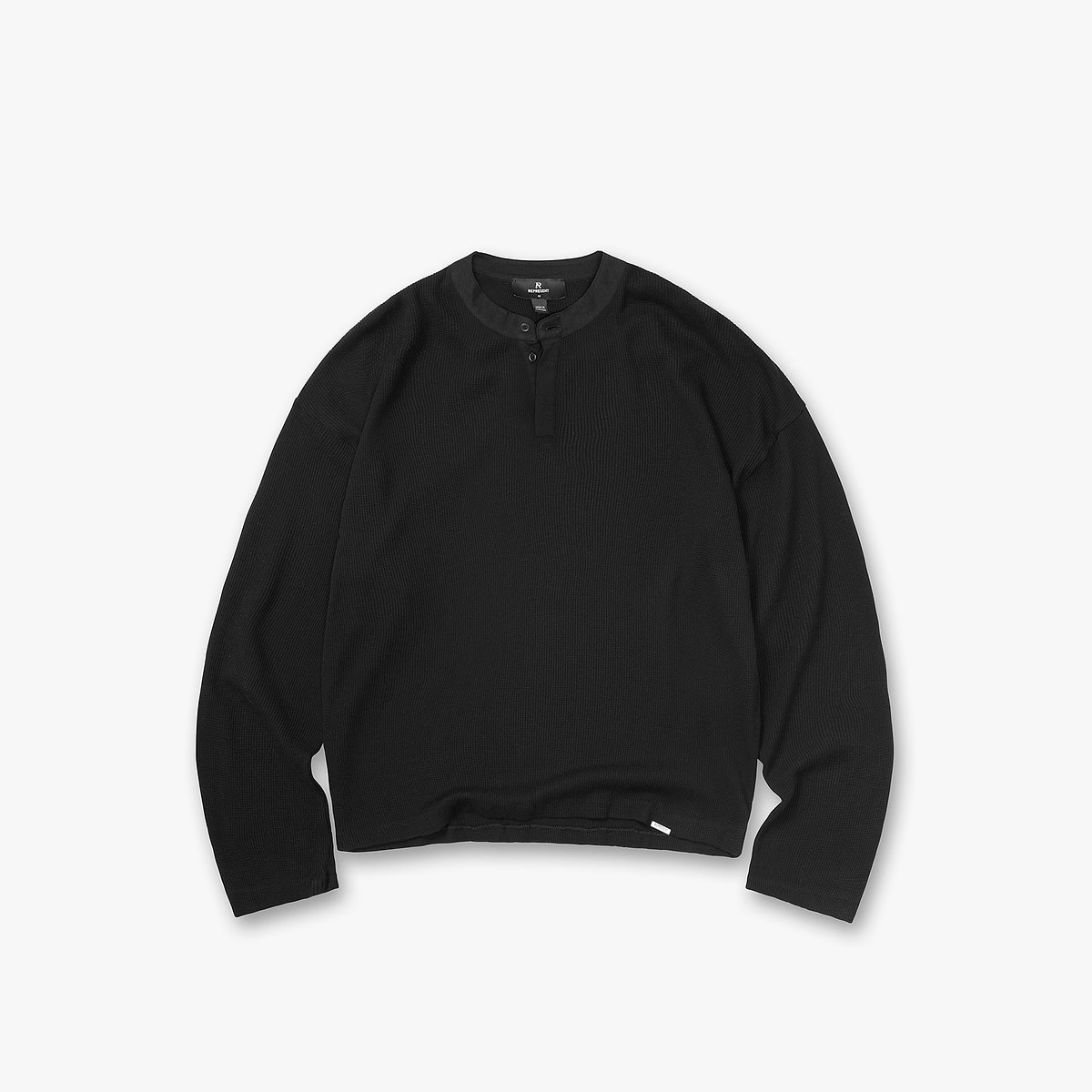 Initial Henley Waffle Long Sleeve T-Shirt - Jet Black