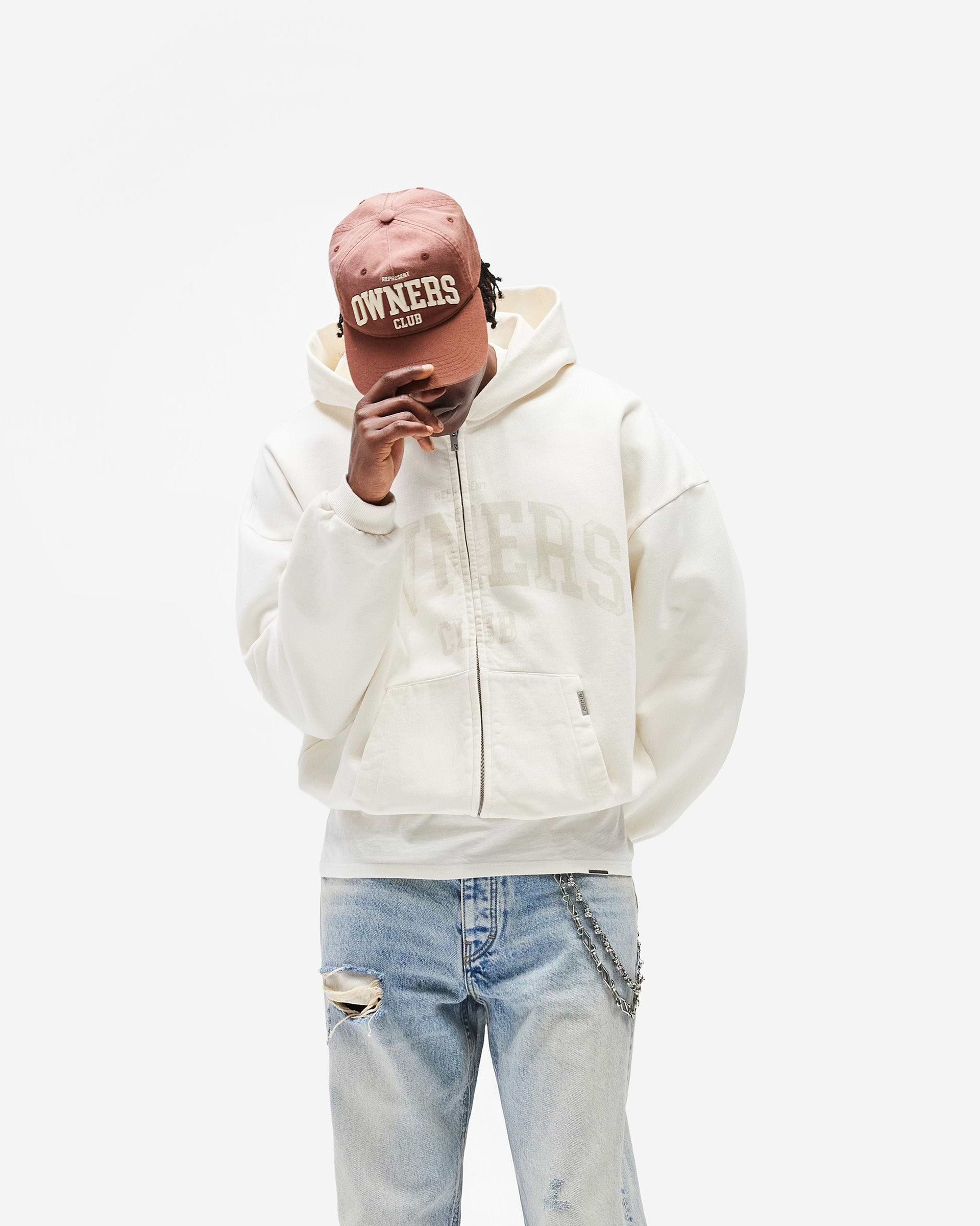 Represent Owners Club Zip Through Hoodie - Chalk