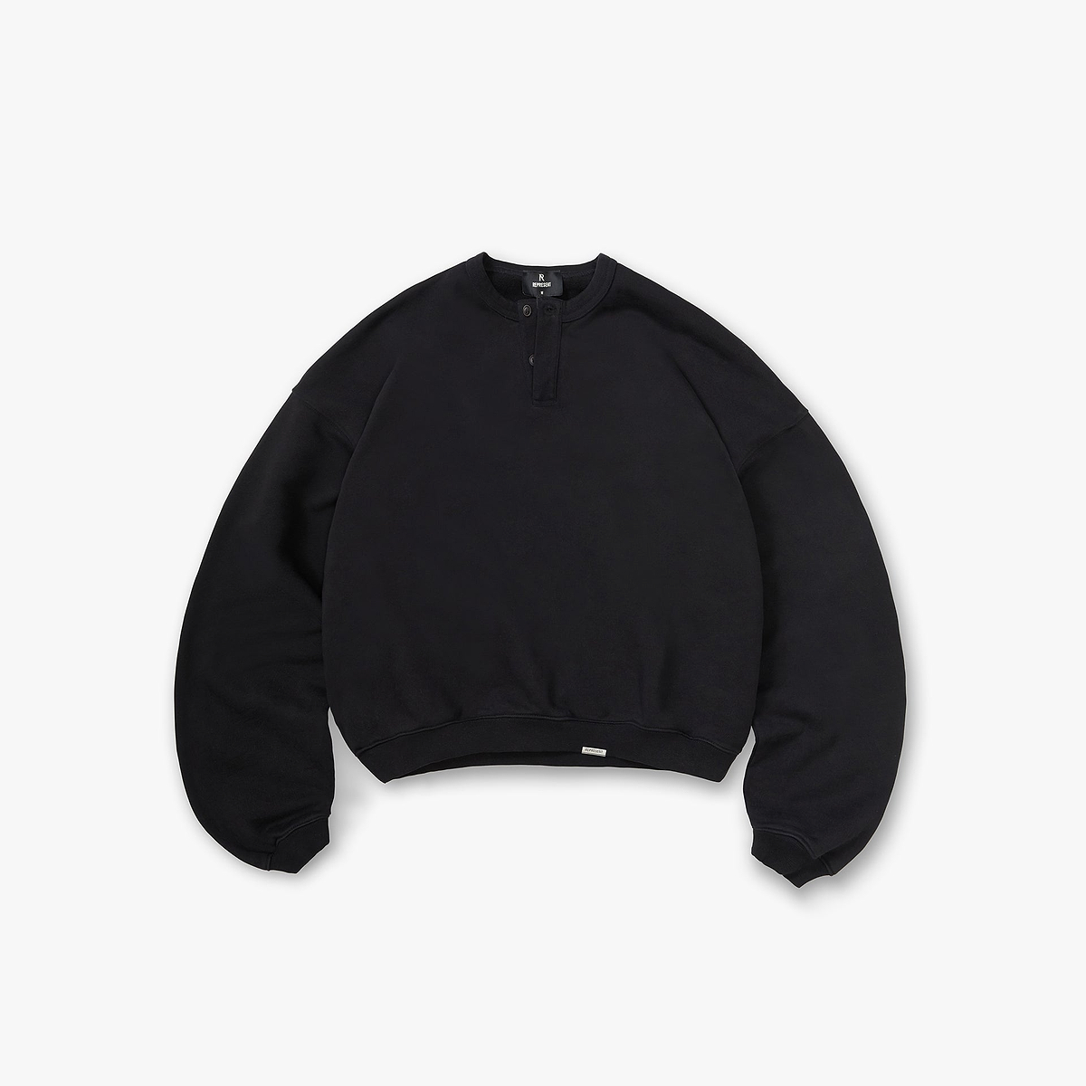 Initial Henley Collar Sweater - Jet Black