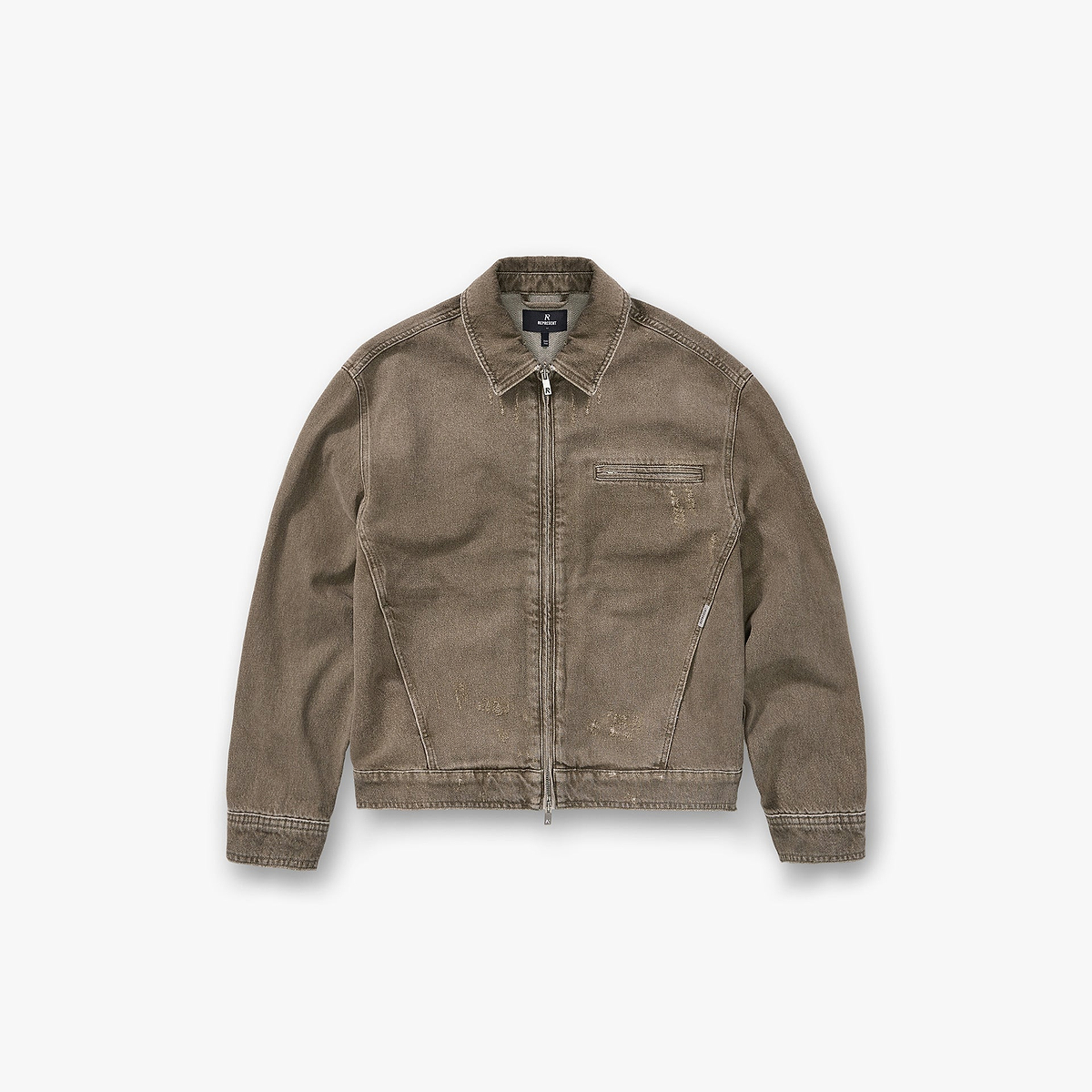 Collared Denim Jacket - Washed Olive
